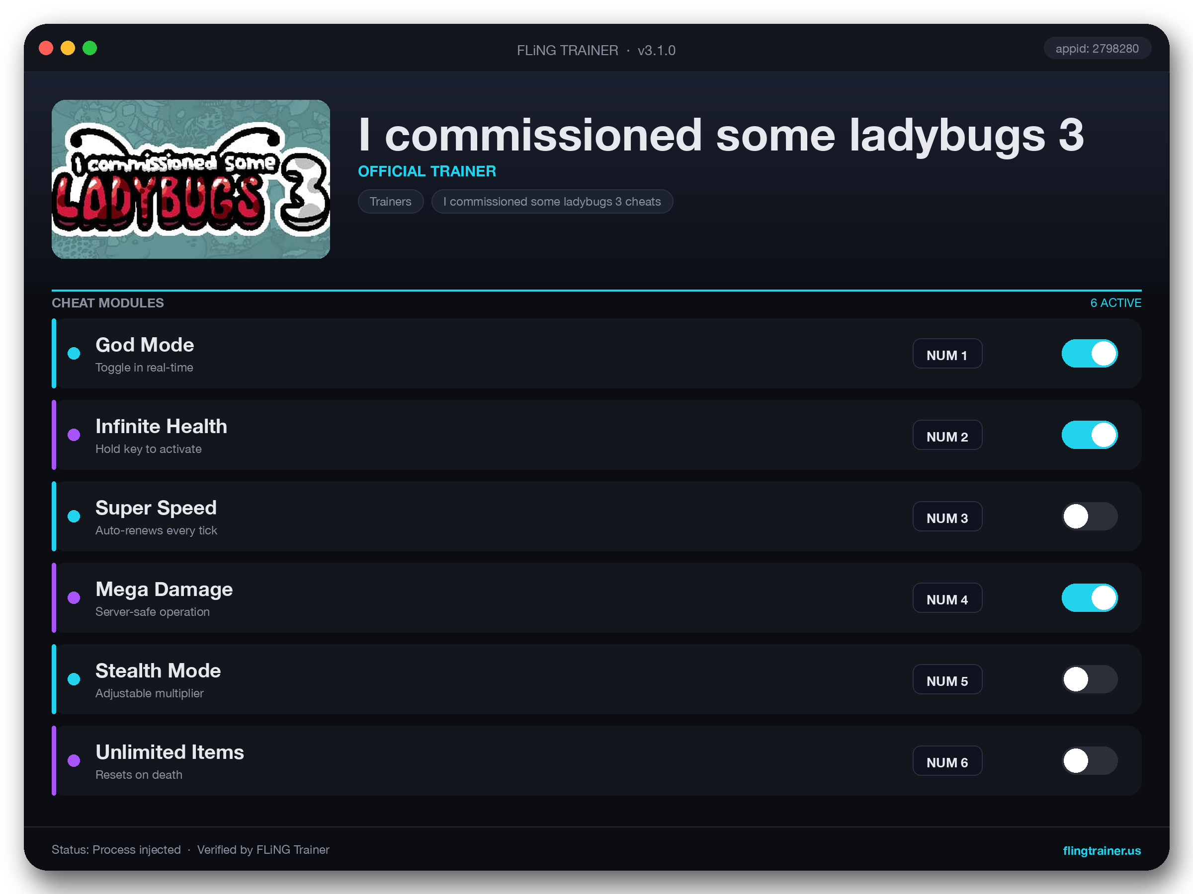 I commissioned some ladybugs 3 Trainer interface