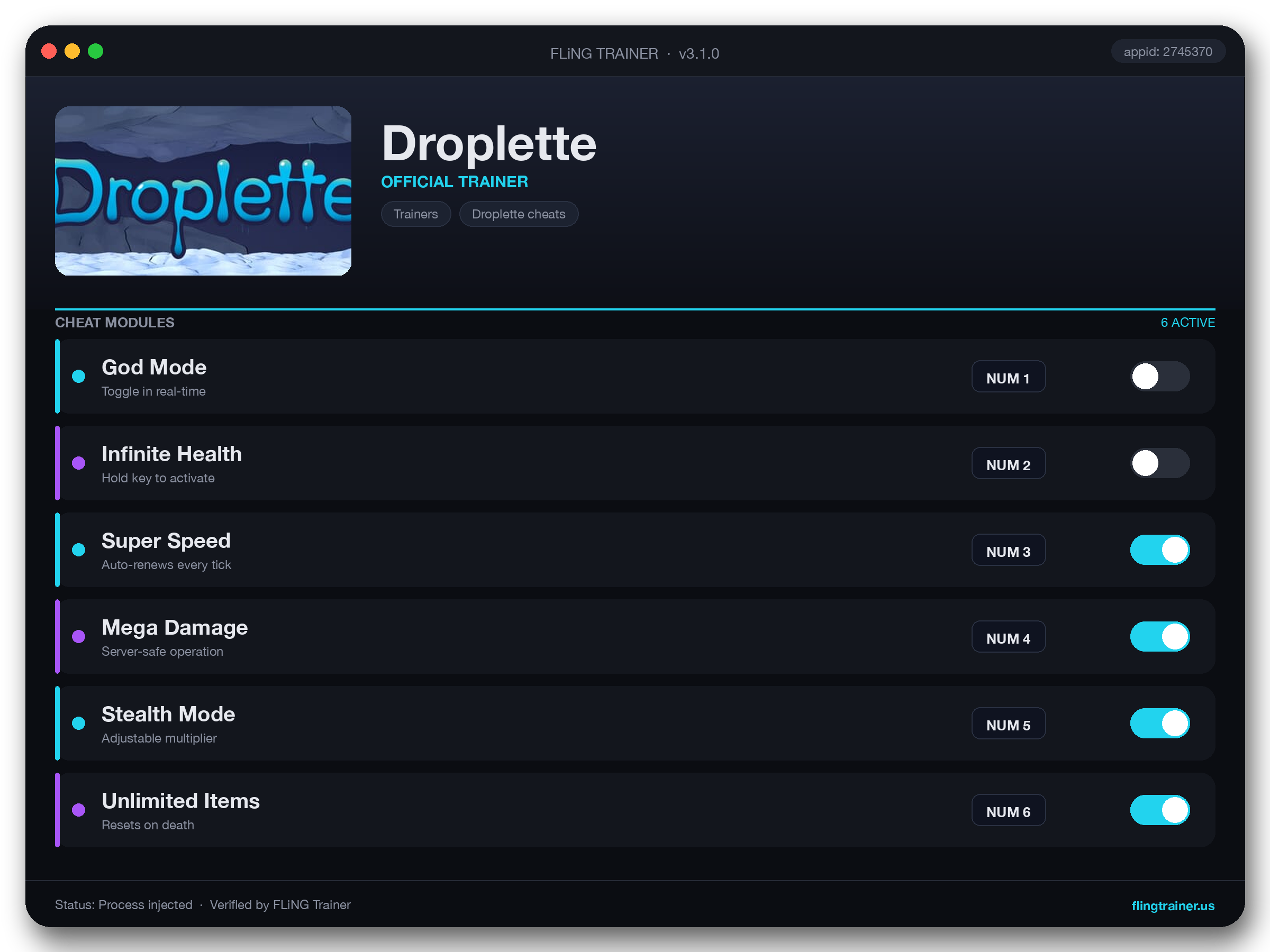 Droplette Trainer interface