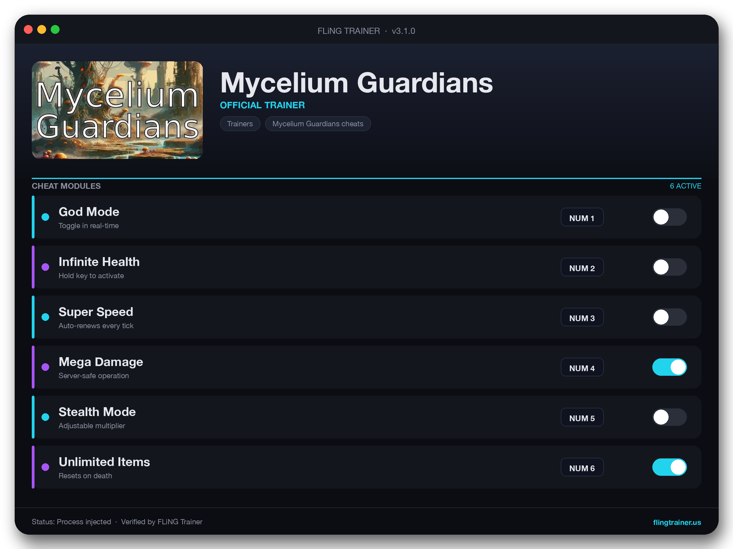 Mycelium Guardians Trainer interface