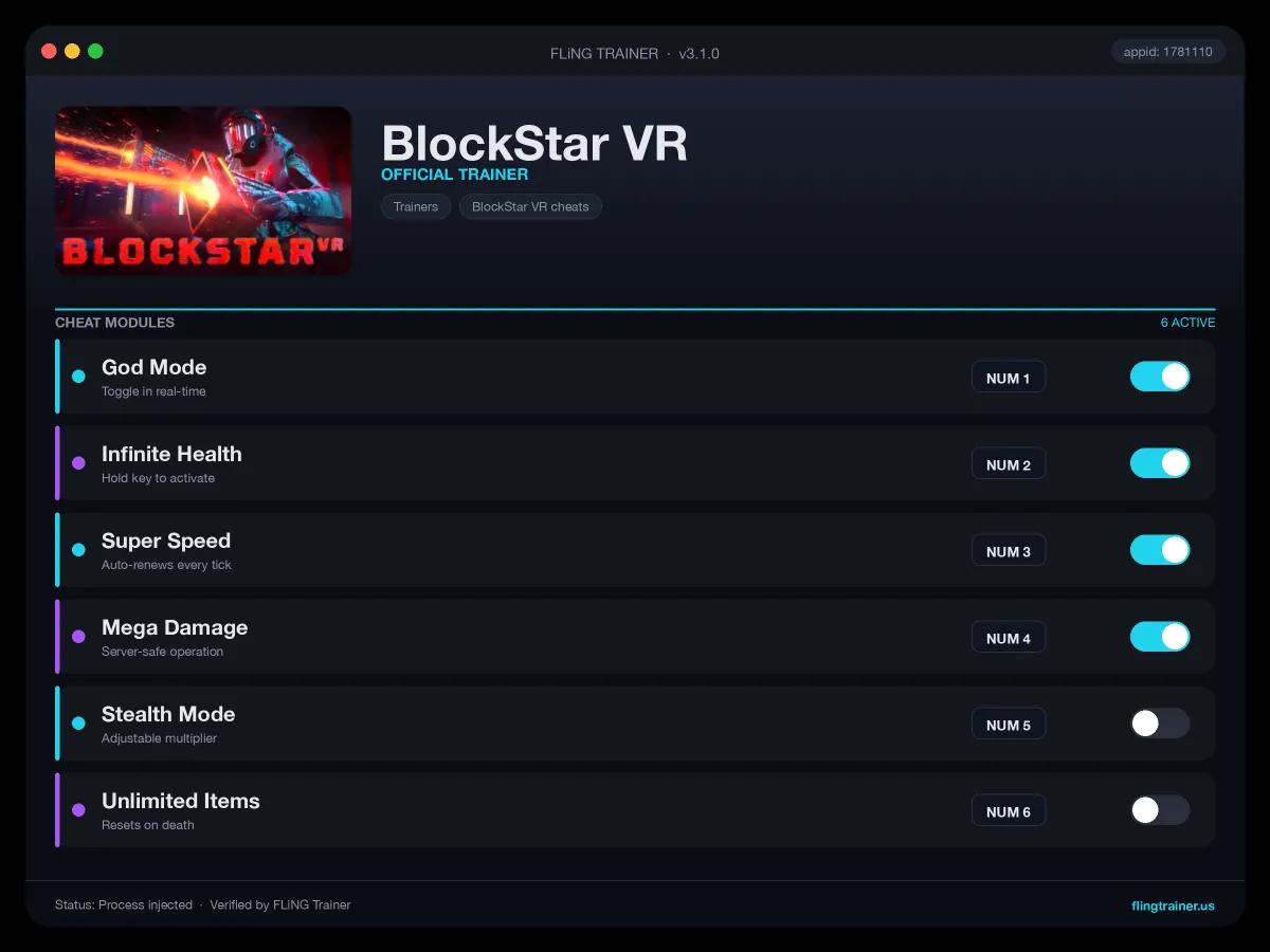 BlockStar VR Trainer interface