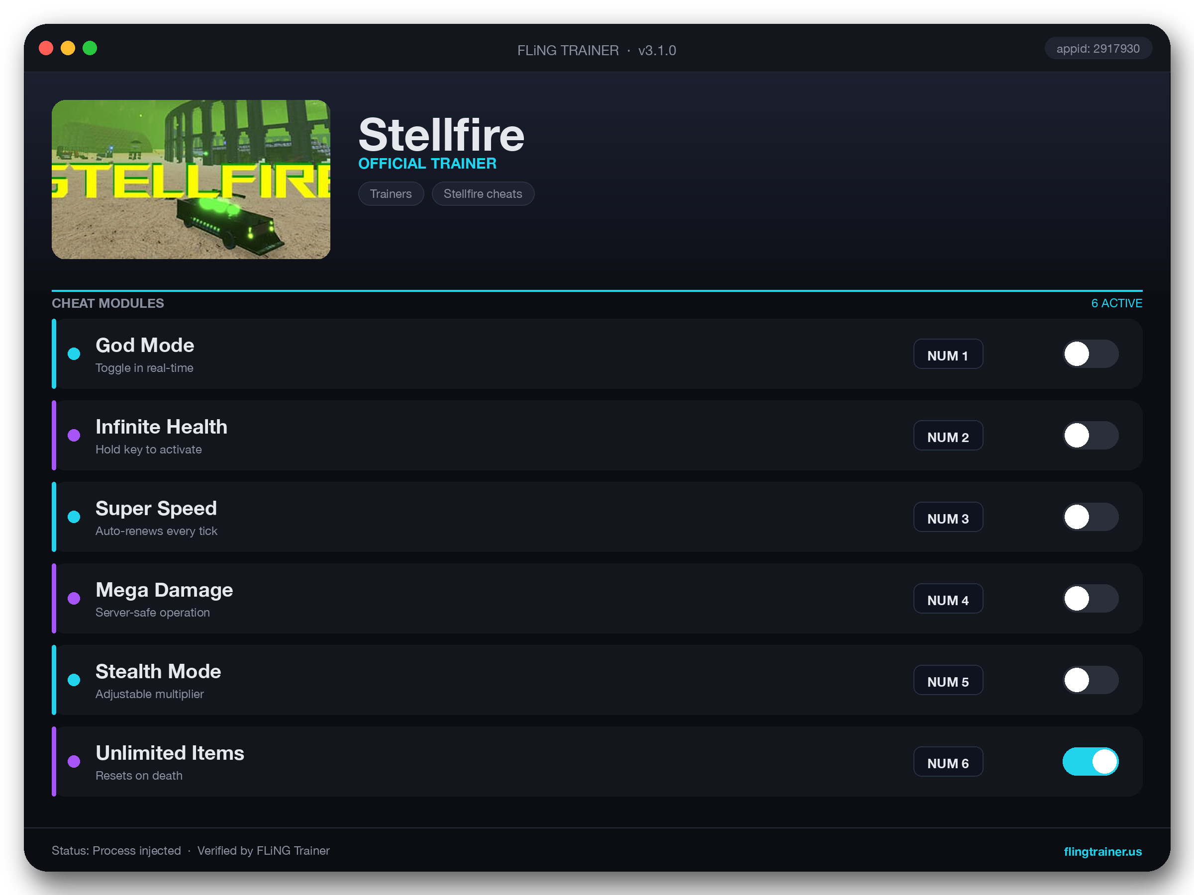 Stellfire Trainer interface