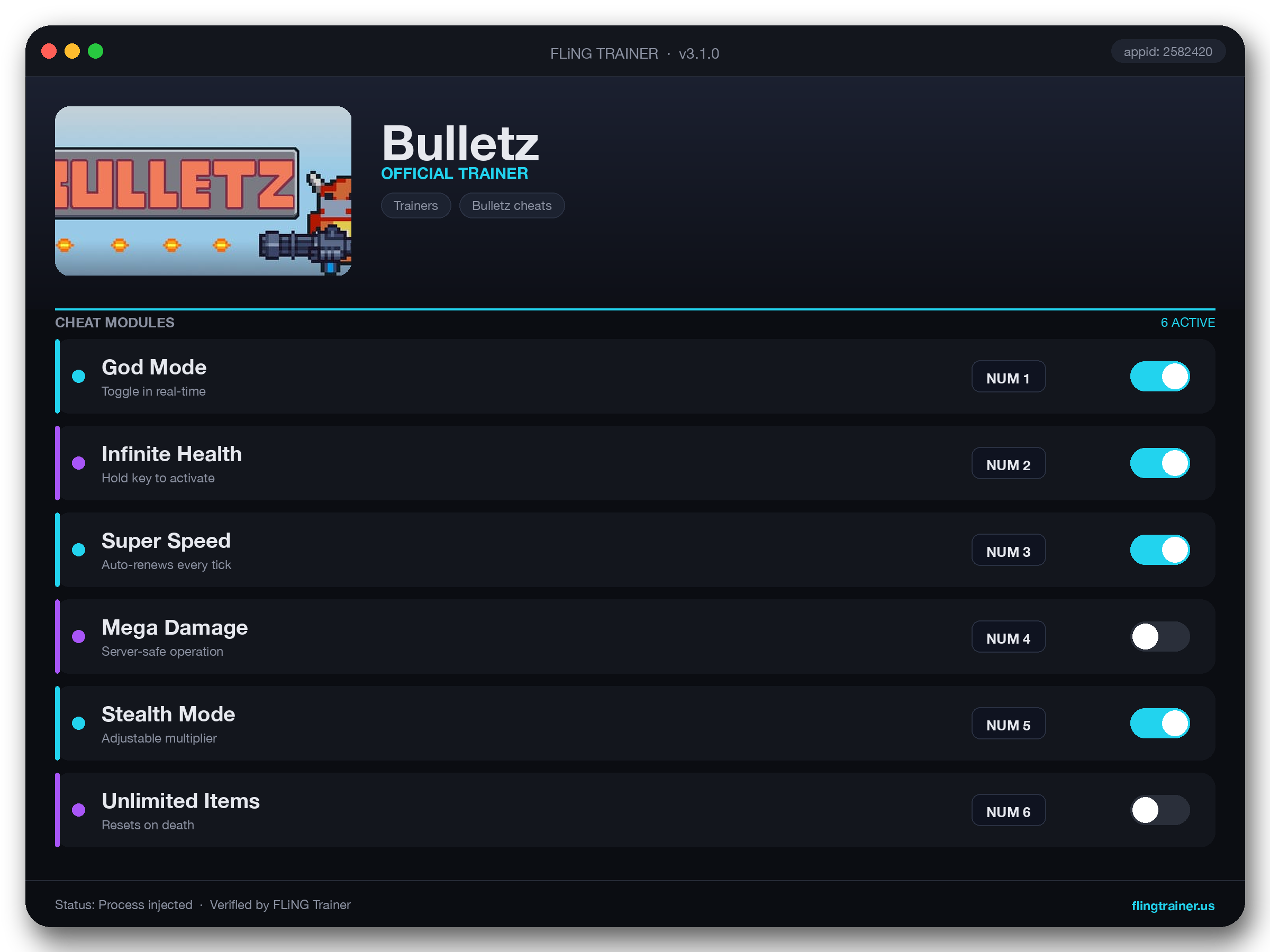 Bulletz Trainer interface