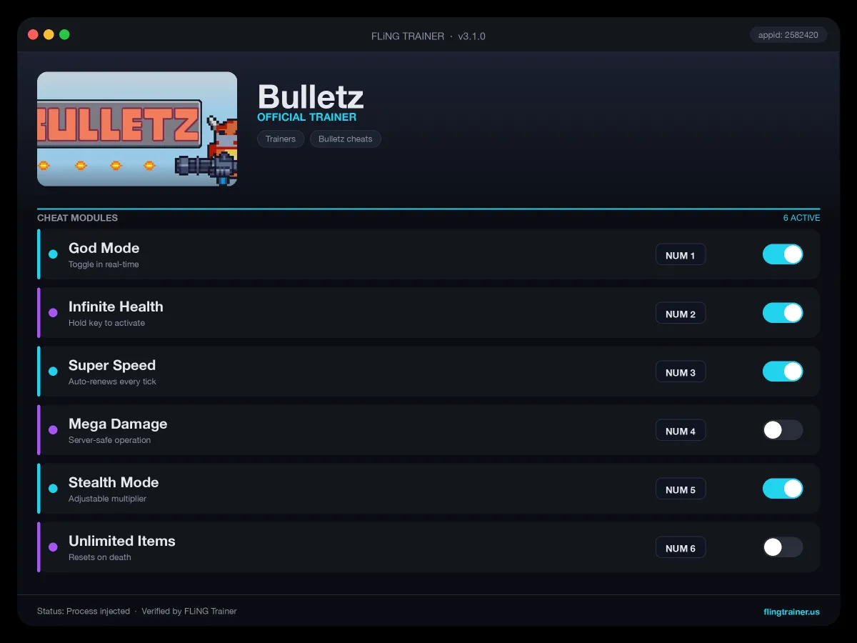 Bulletz Trainer interface