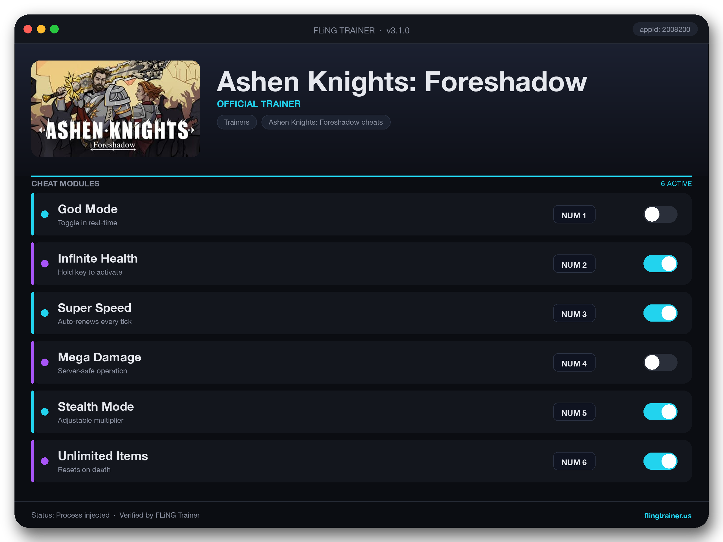 Ashen Knights: Foreshadow Trainer interface