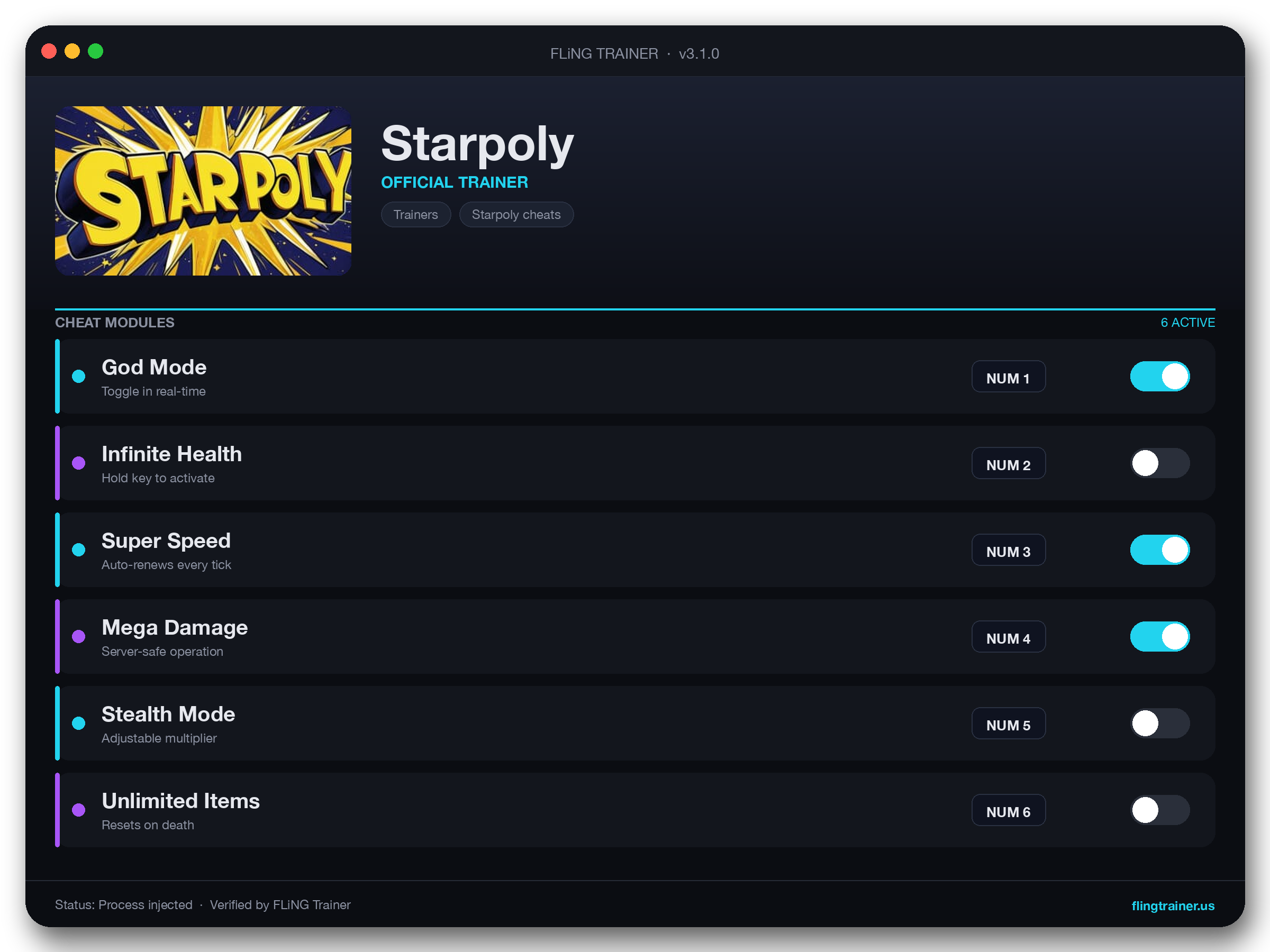 Starpoly Trainer interface