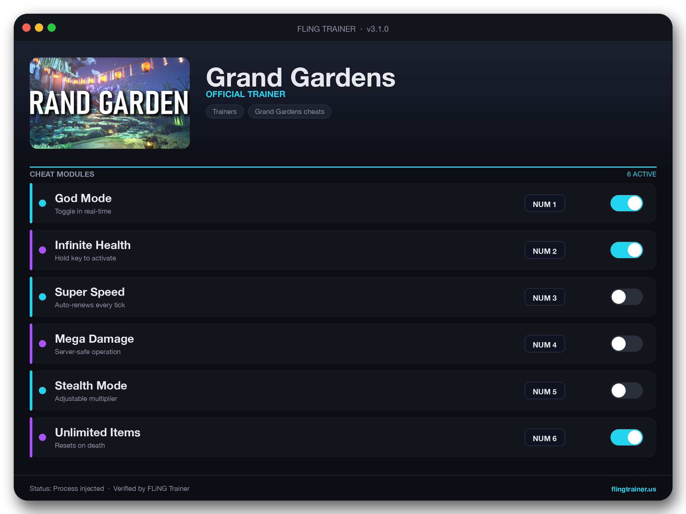 Grand Gardens Trainer interface