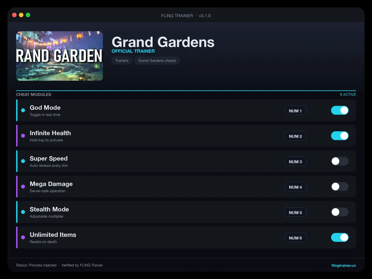 Grand Gardens Trainer interface