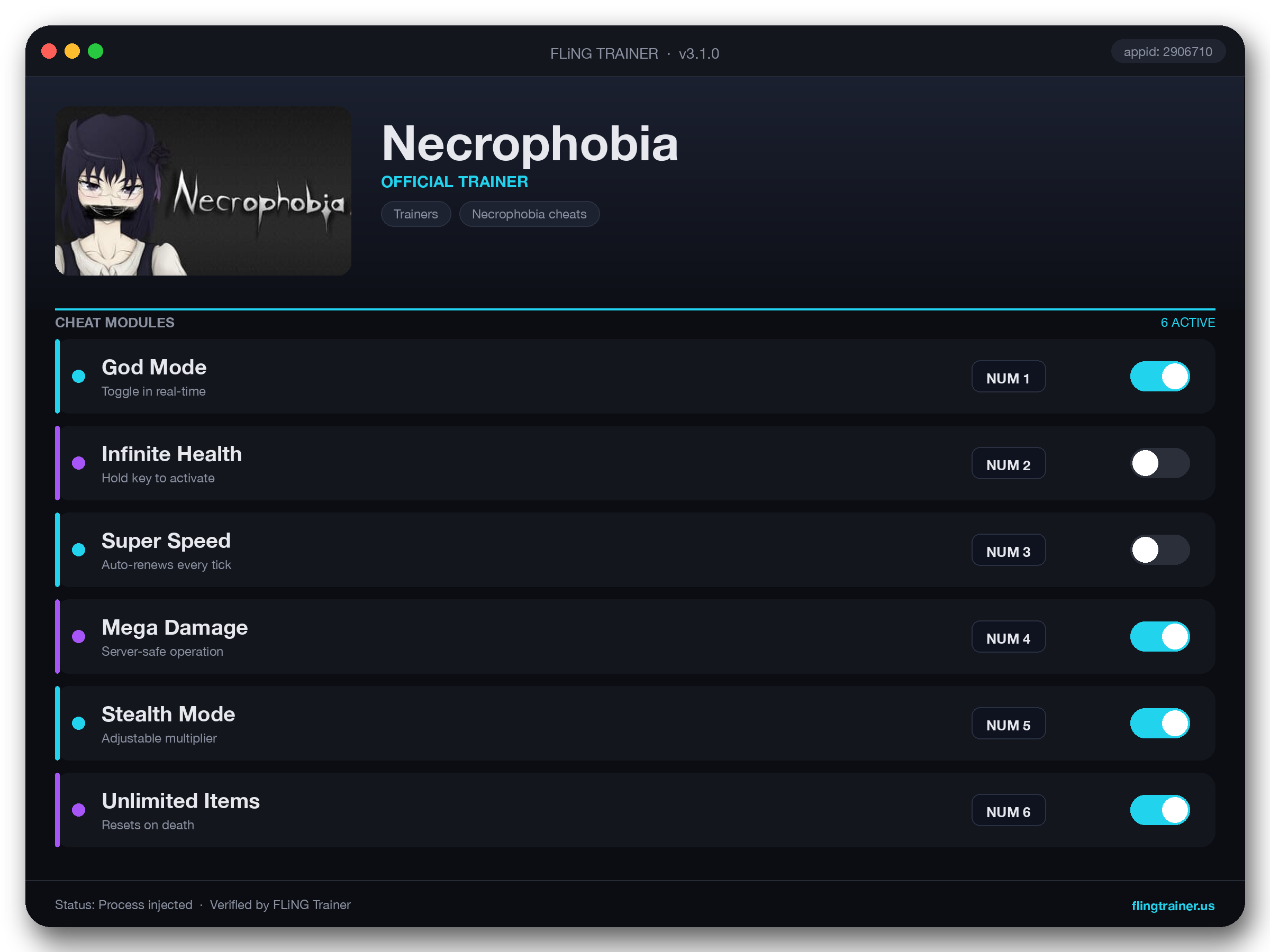 Necrophobia Trainer interface