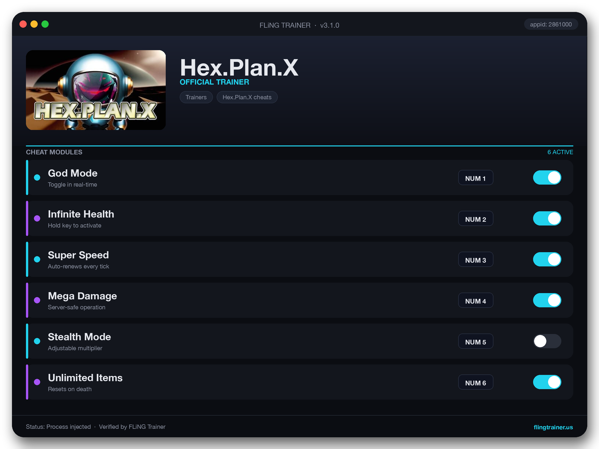 Hex.Plan.X Trainer interface