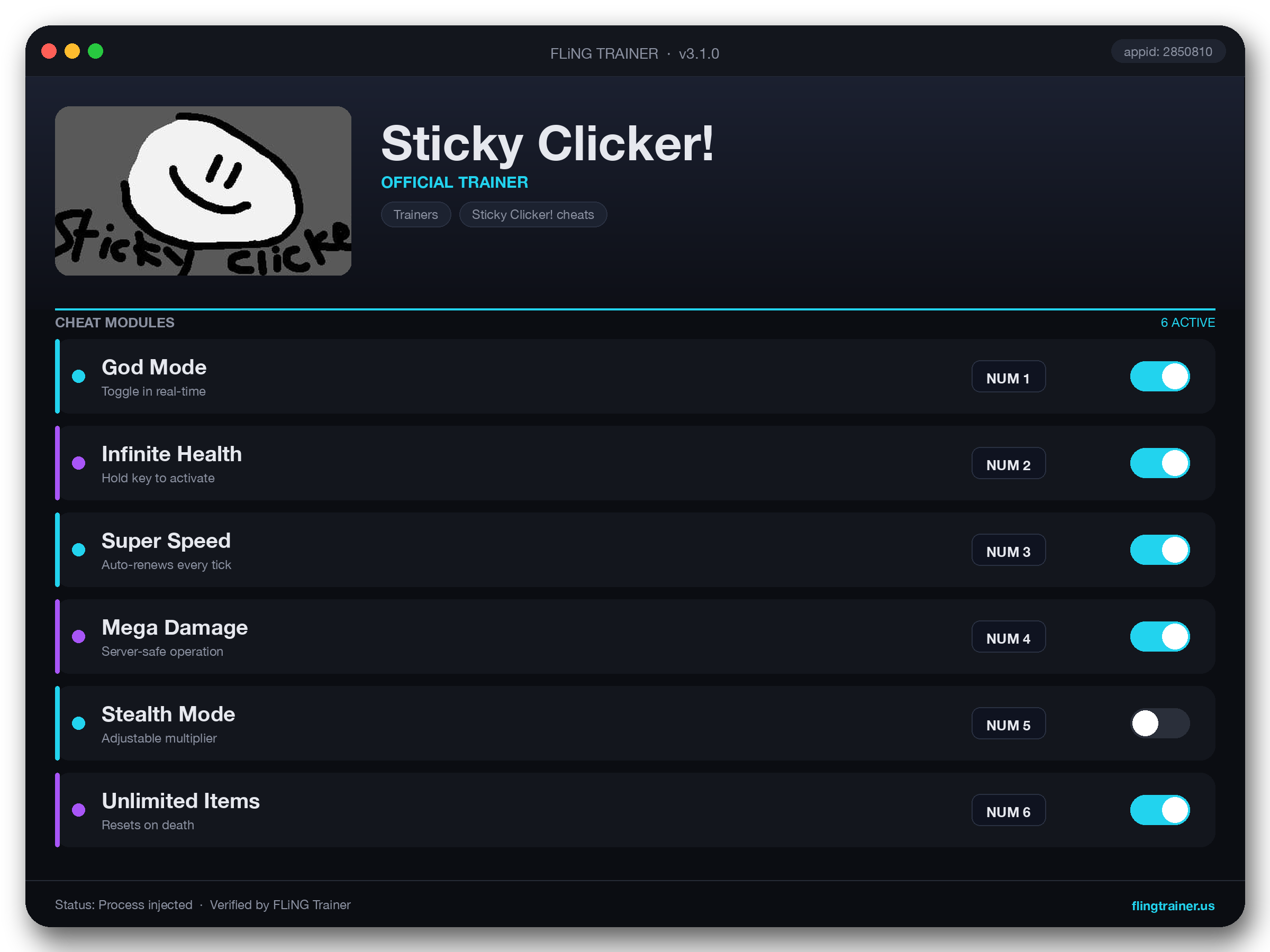 Sticky Clicker! Trainer interface