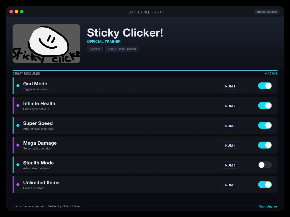 Sticky Clicker! Trainer interface