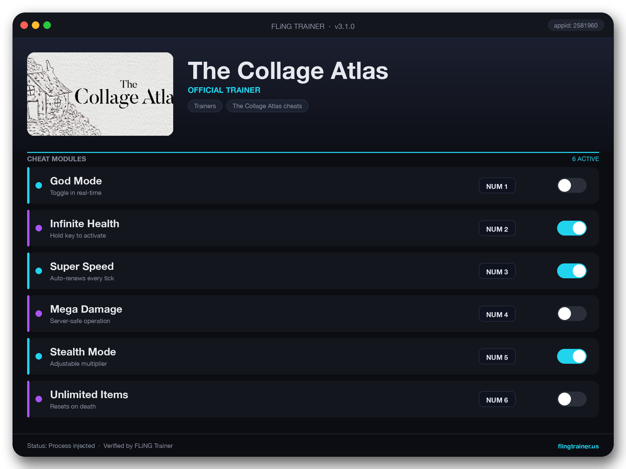 The Collage Atlas Trainer interface