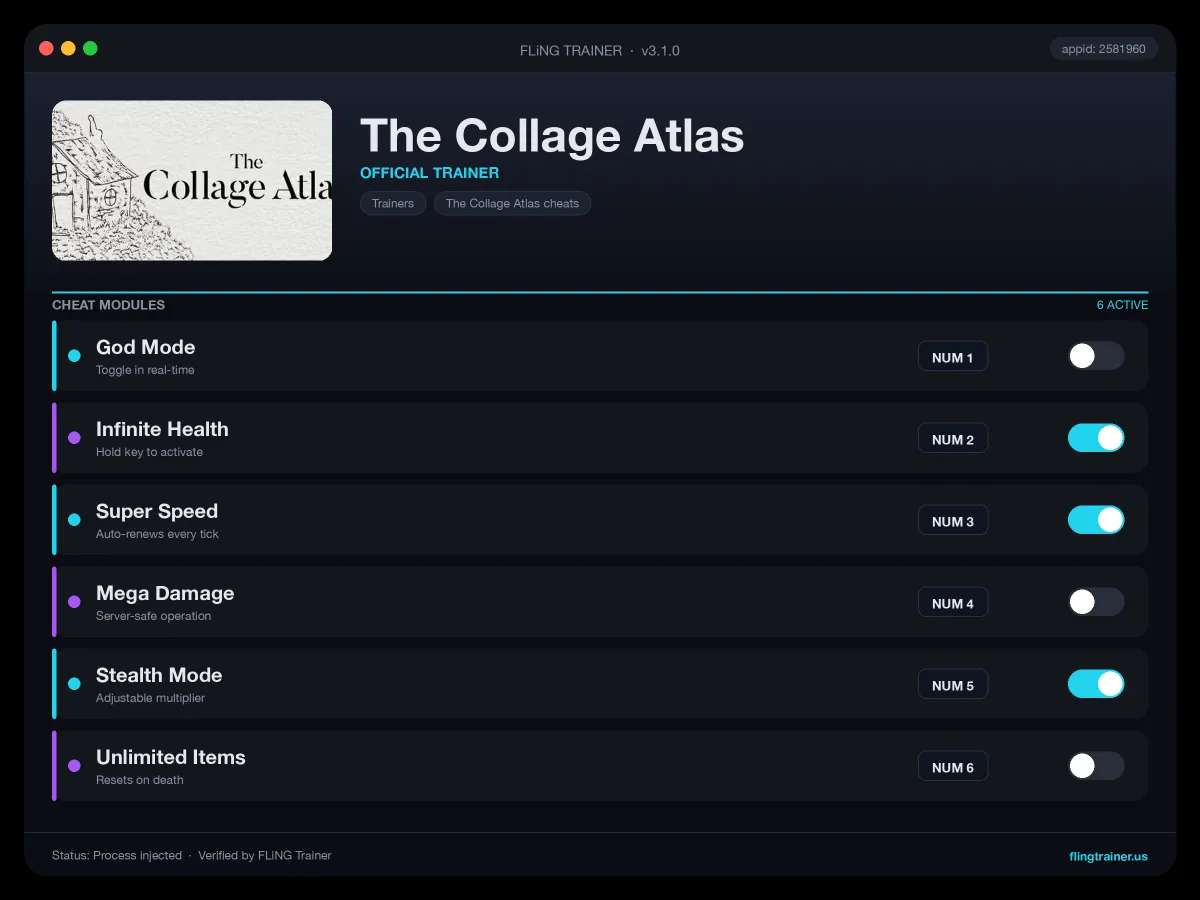 The Collage Atlas Trainer interface