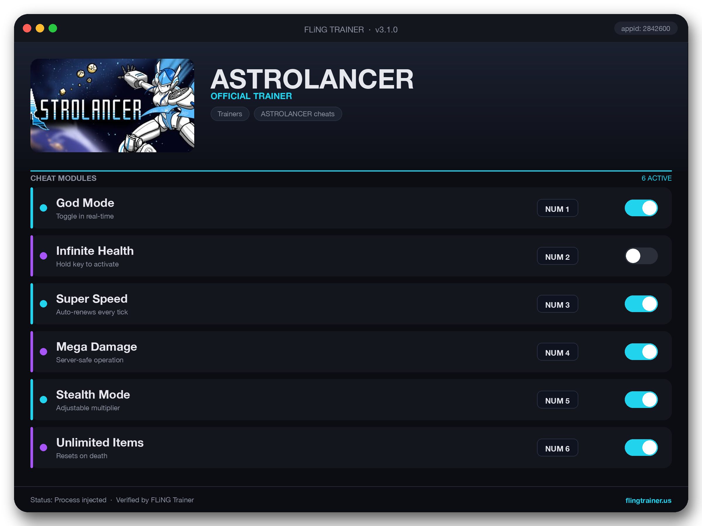 ASTROLANCER Trainer interface