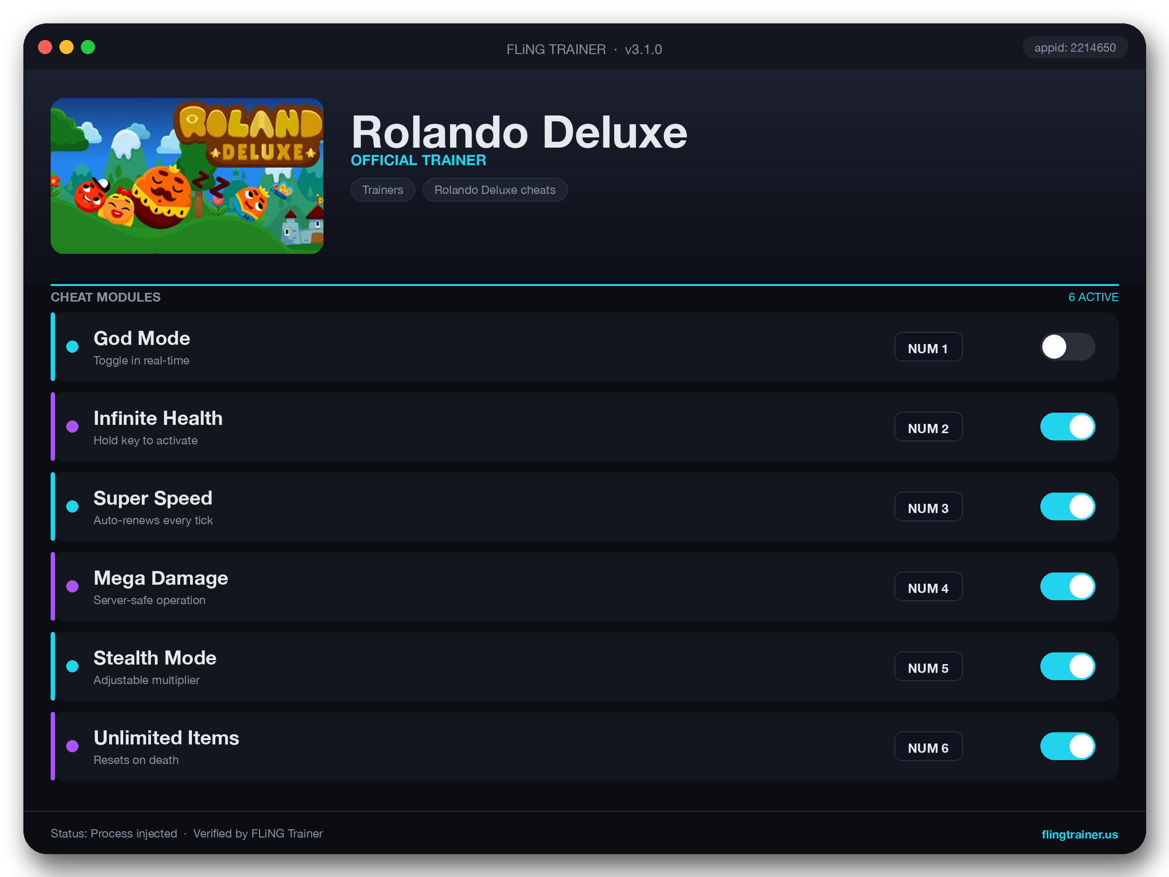 Rolando Deluxe Trainer interface