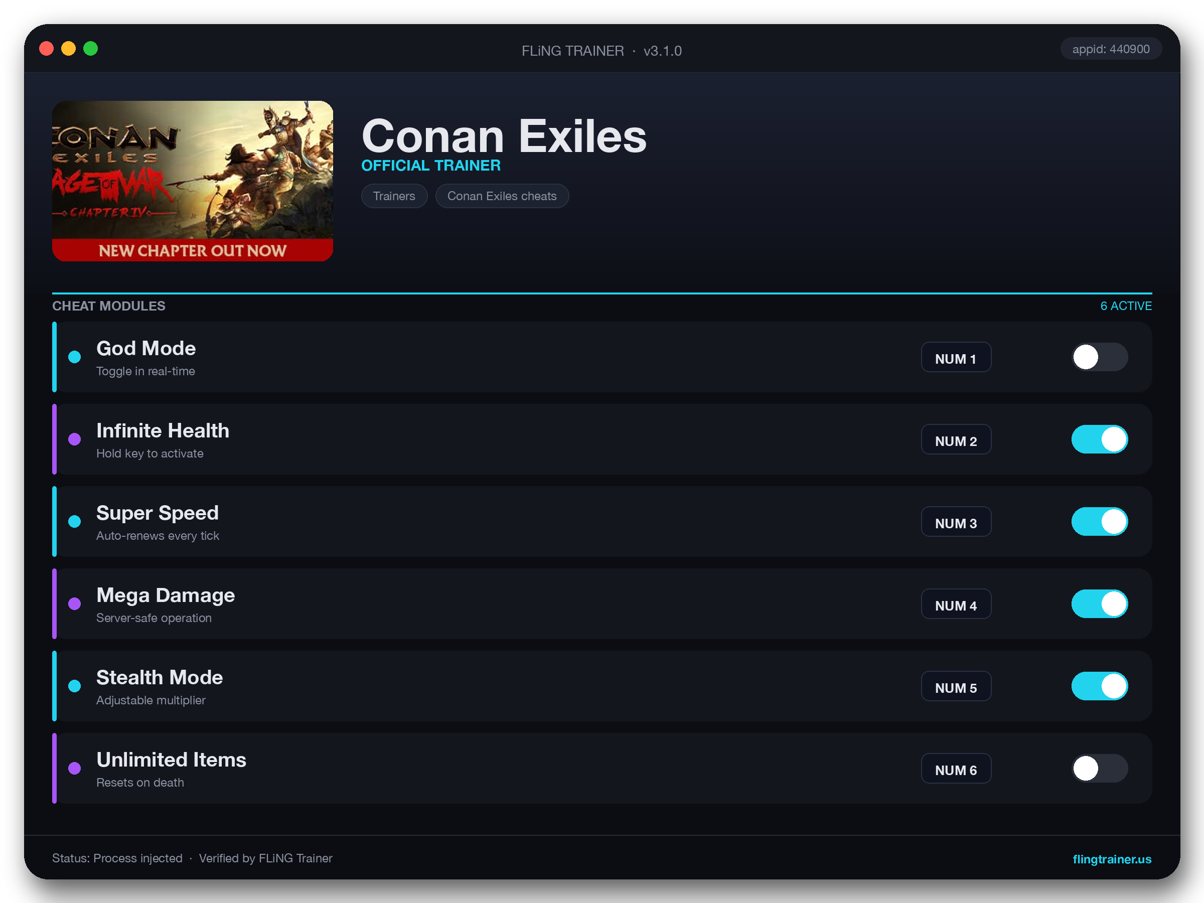 Conan Exiles Trainer interface