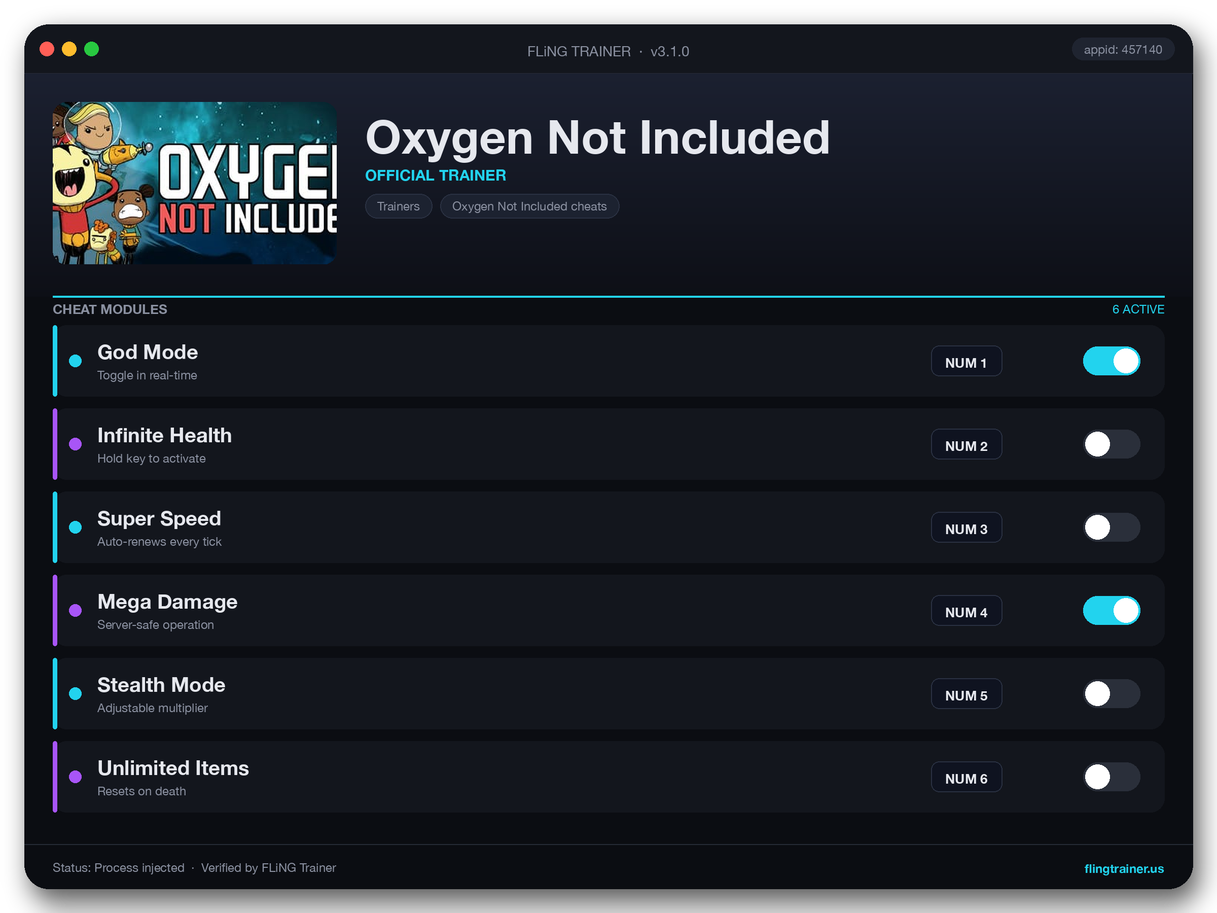 Oxygen Not Included Trainer interface