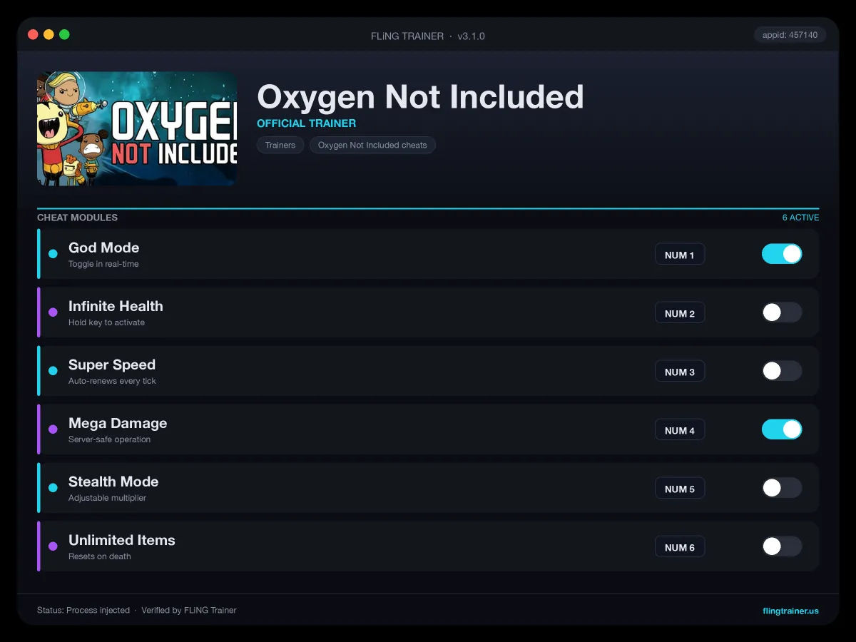 Oxygen Not Included Trainer interface