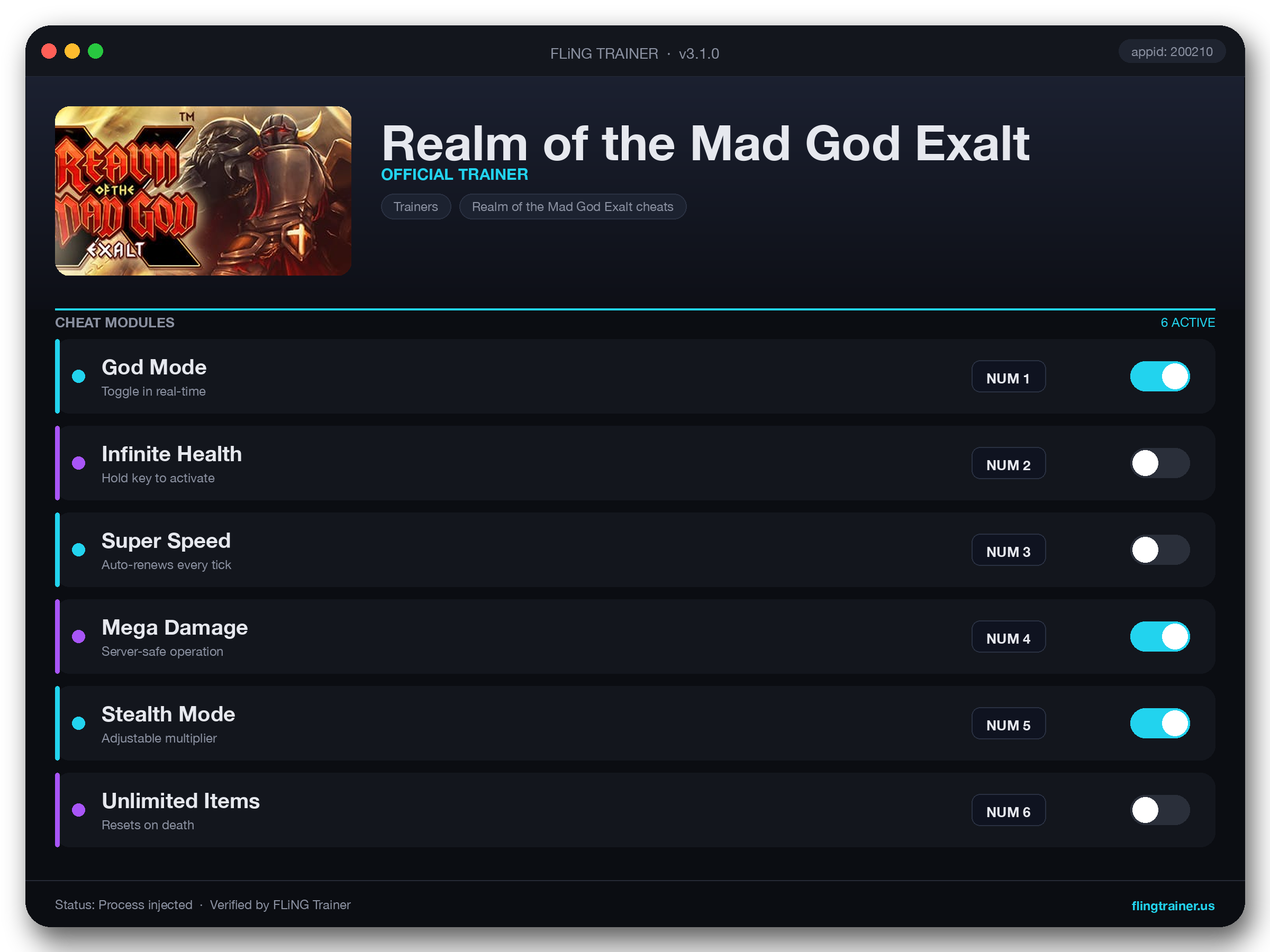 Realm of the Mad God Exalt Trainer interface