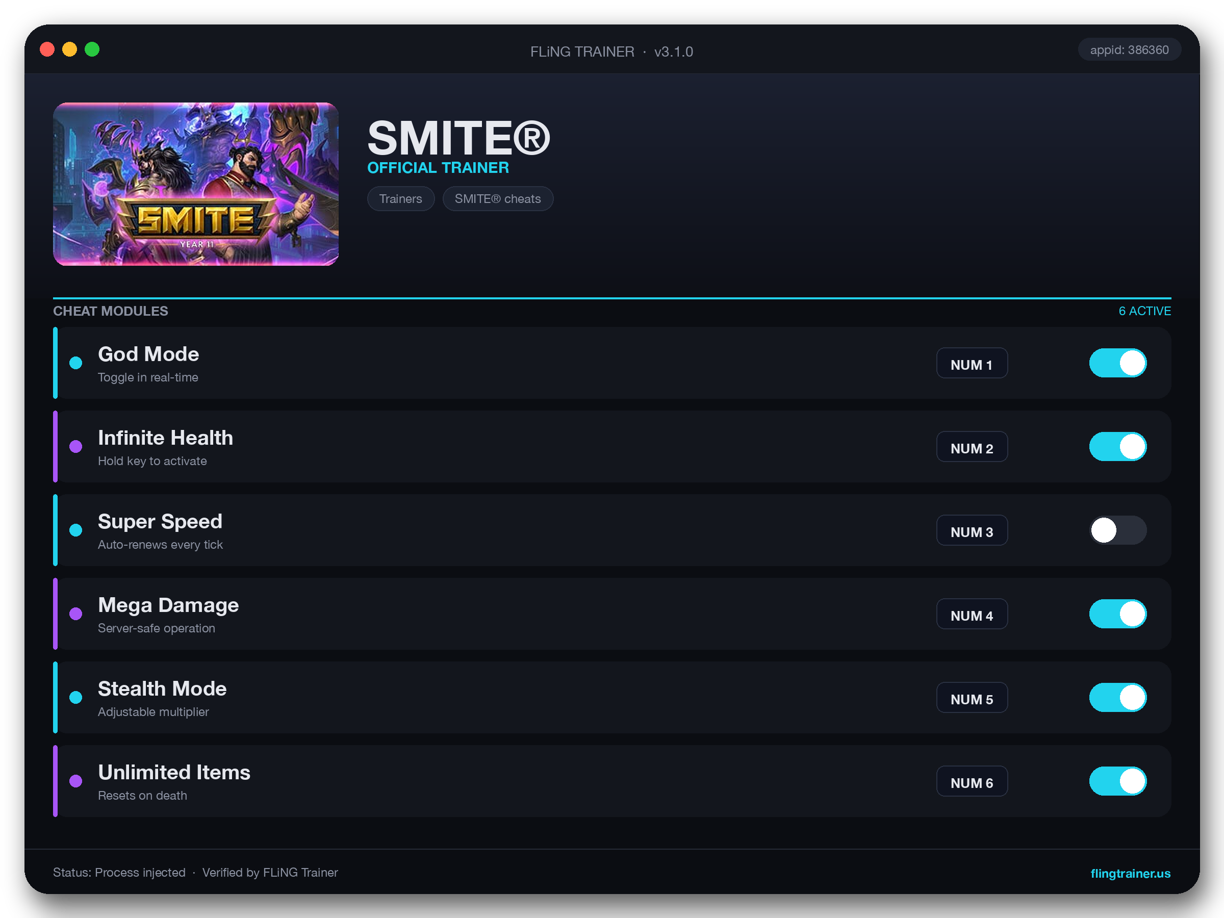 SMITE® Trainer interface