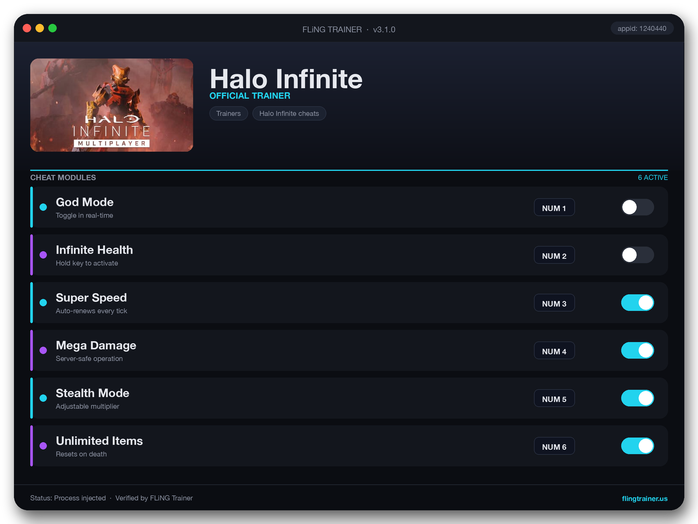 Halo Infinite Trainer interface