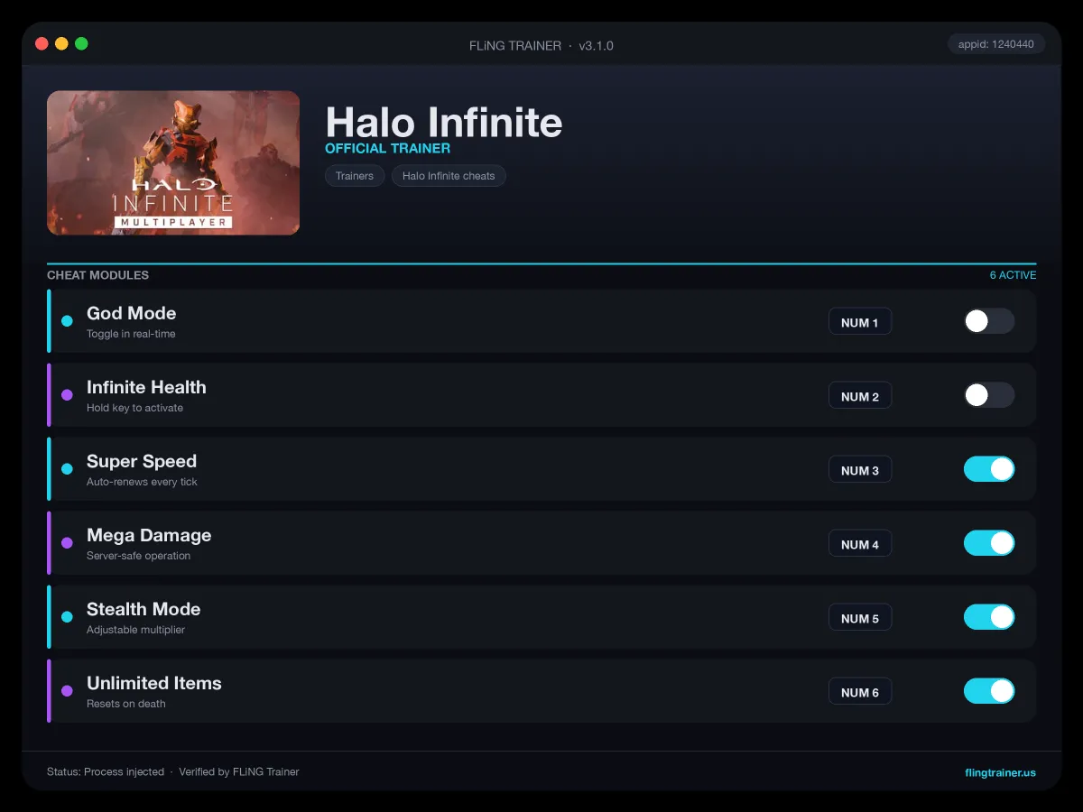 Halo Infinite Trainer interface