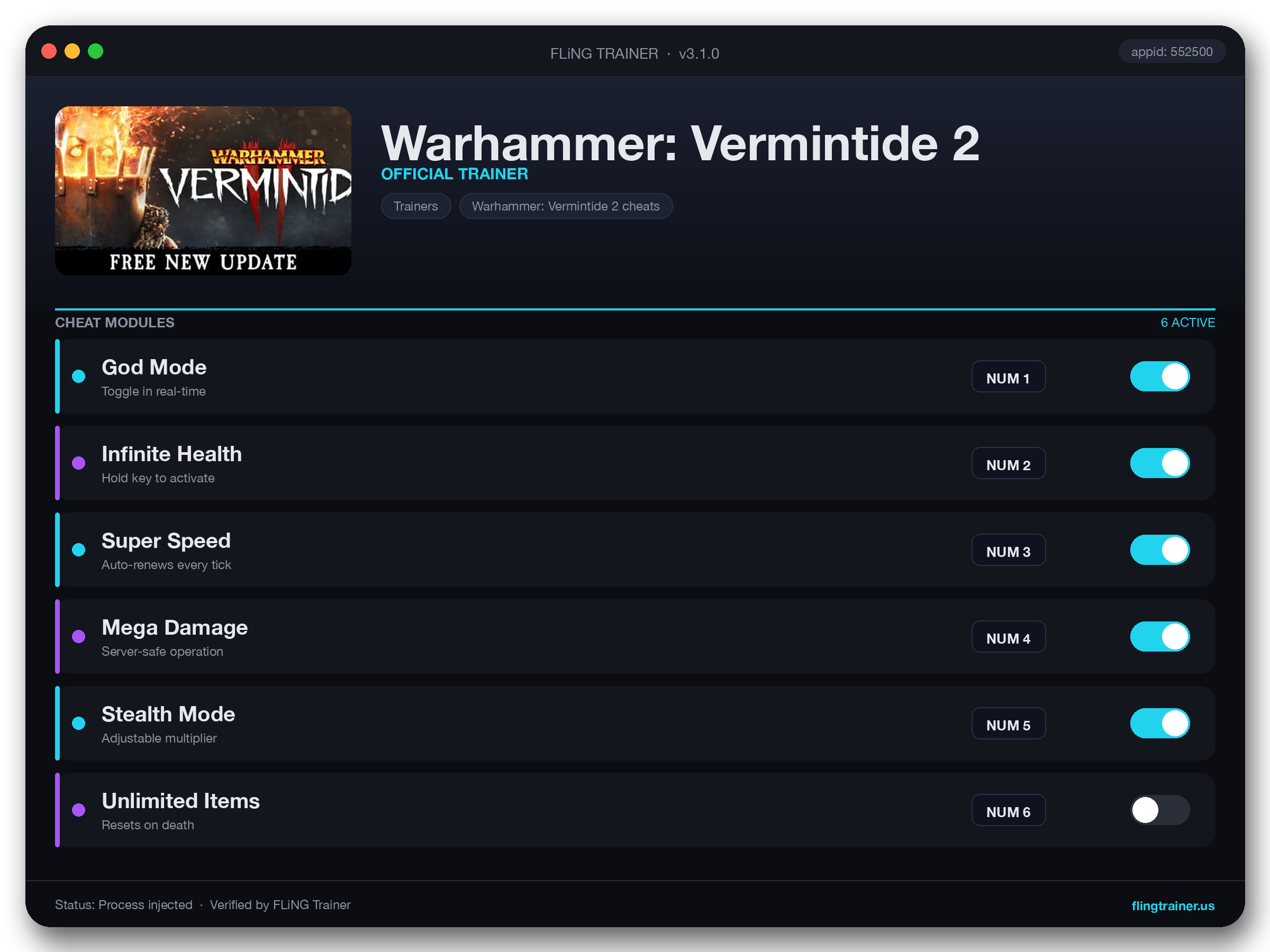 Warhammer: Vermintide 2 Trainer interface