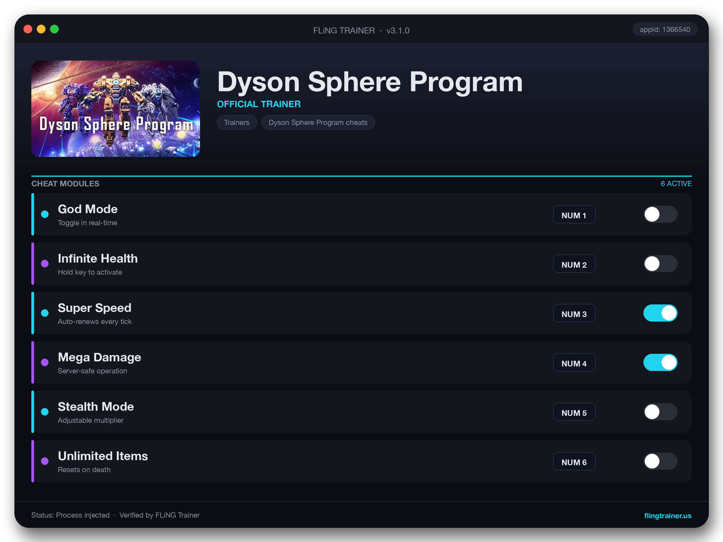 Dyson Sphere Program Trainer interface
