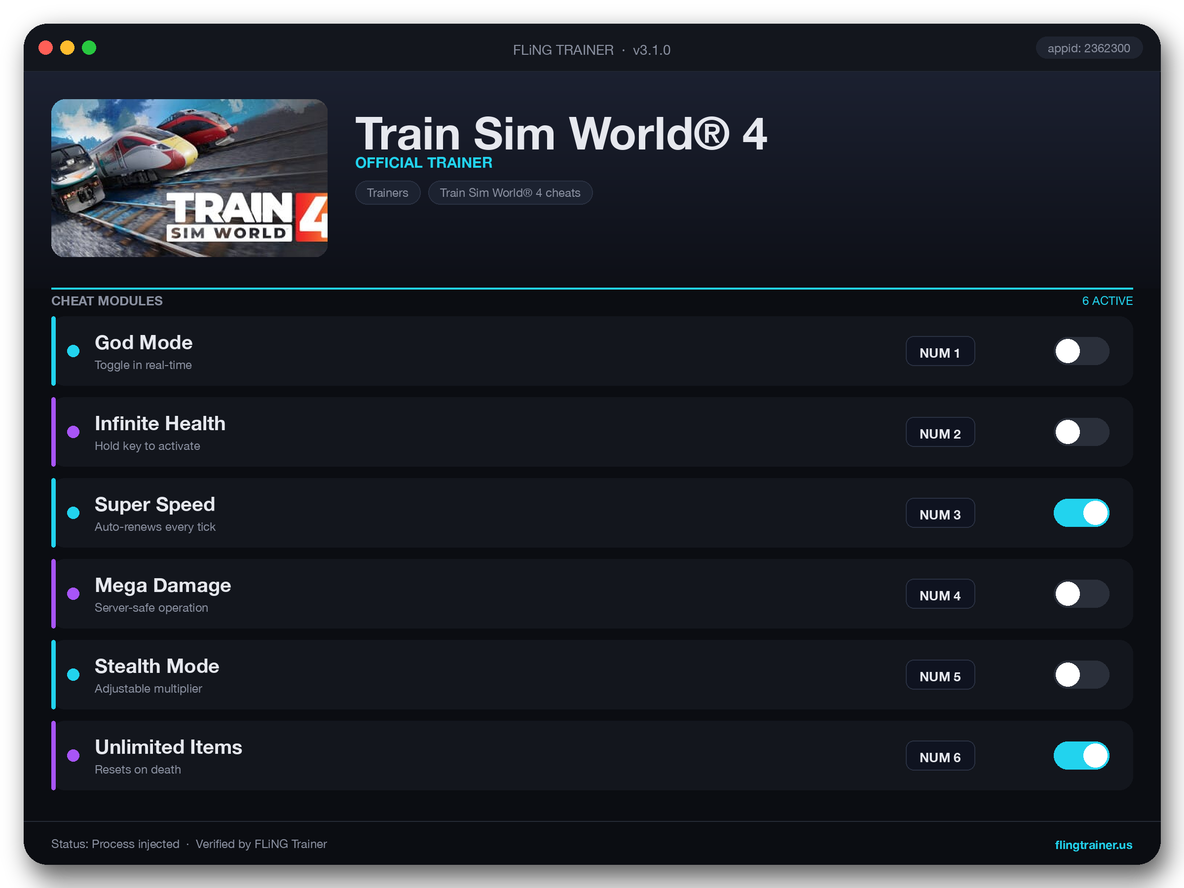 Train Sim World® 4 Trainer interface