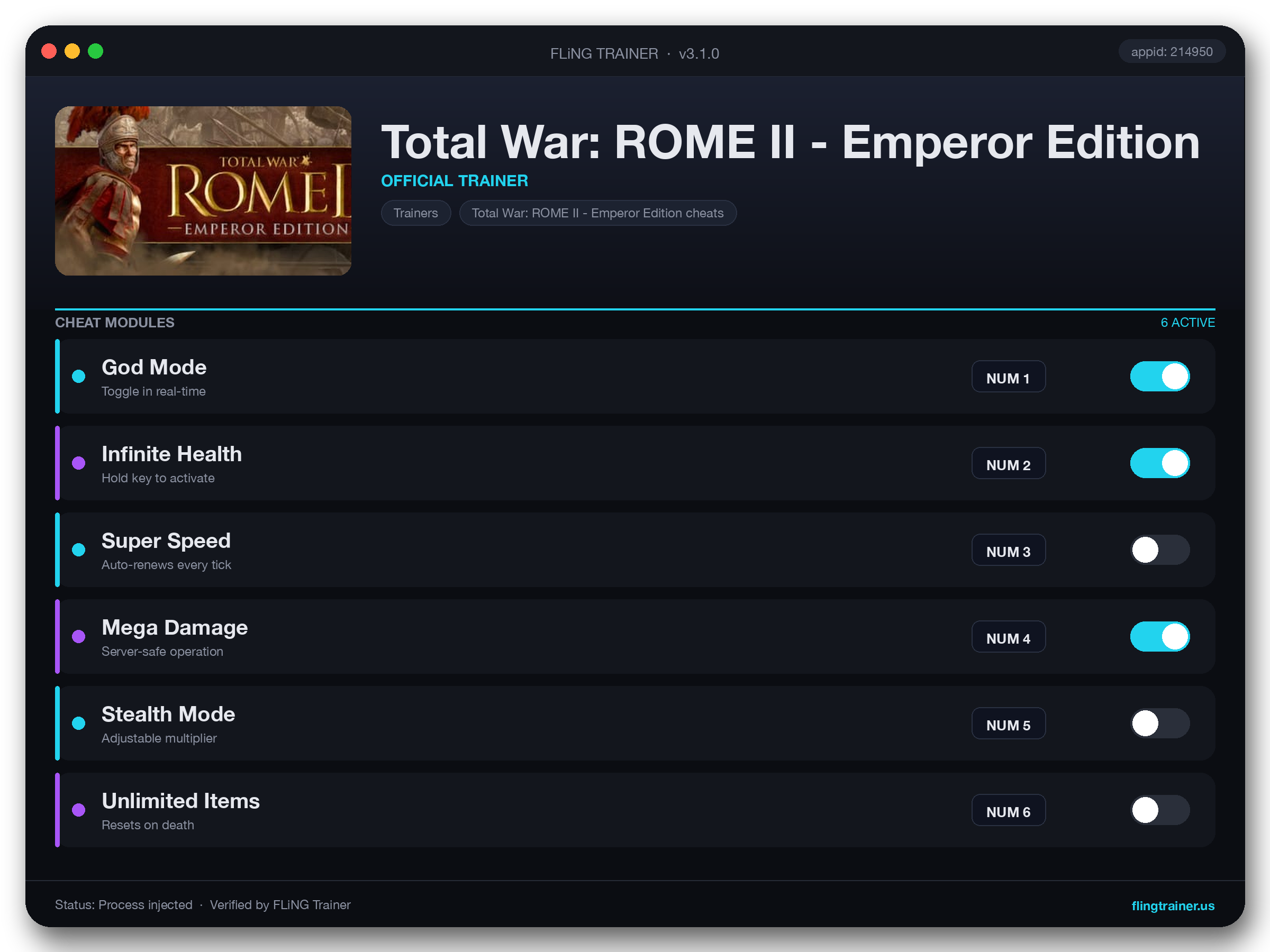 Total War: ROME II - Emperor Edition Trainer interface