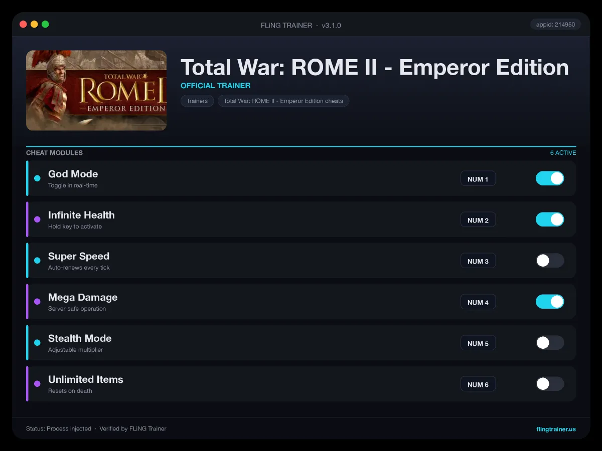 Total War: ROME II - Emperor Edition Trainer interface