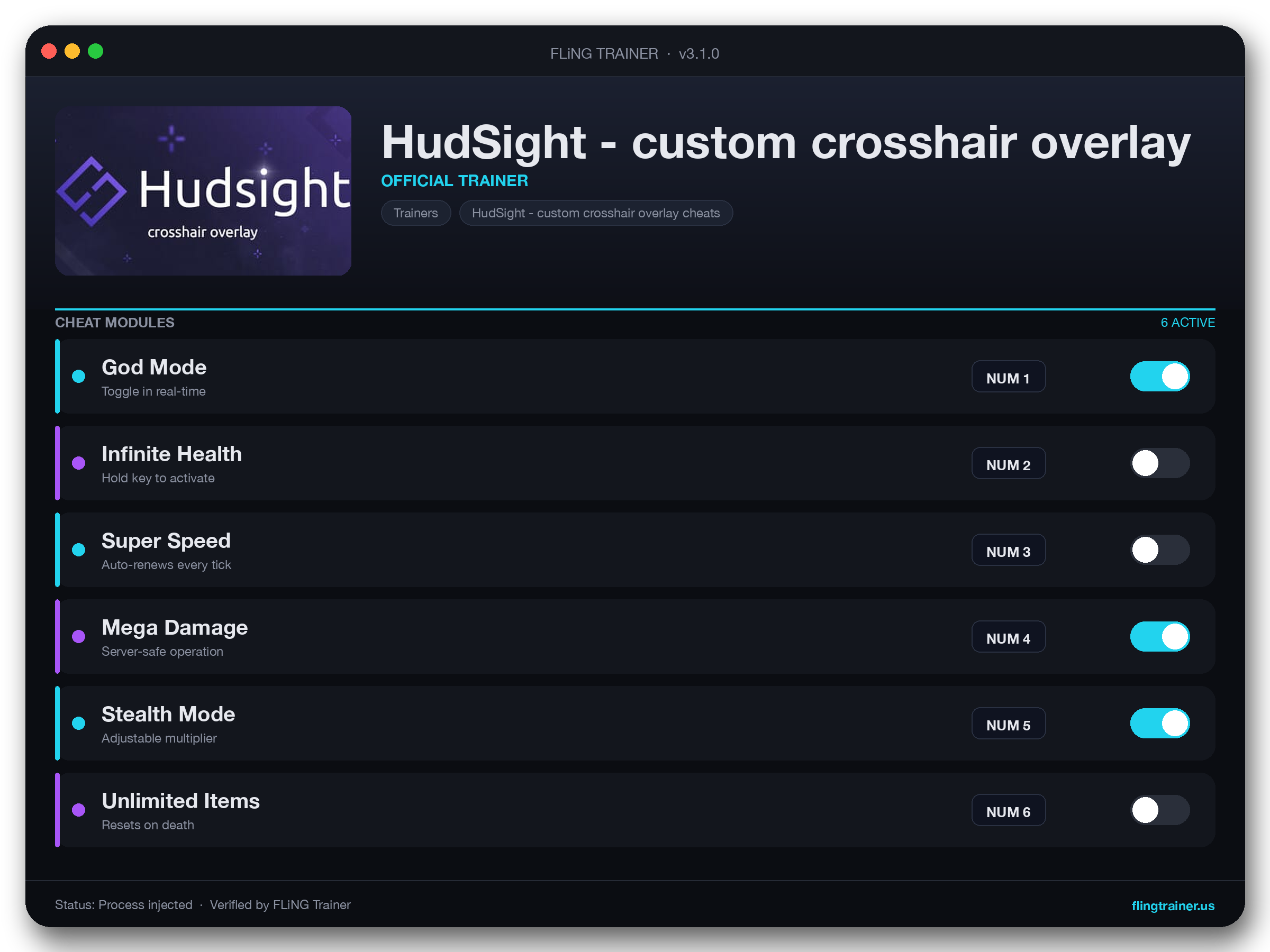 HudSight - custom crosshair overlay Trainer interface