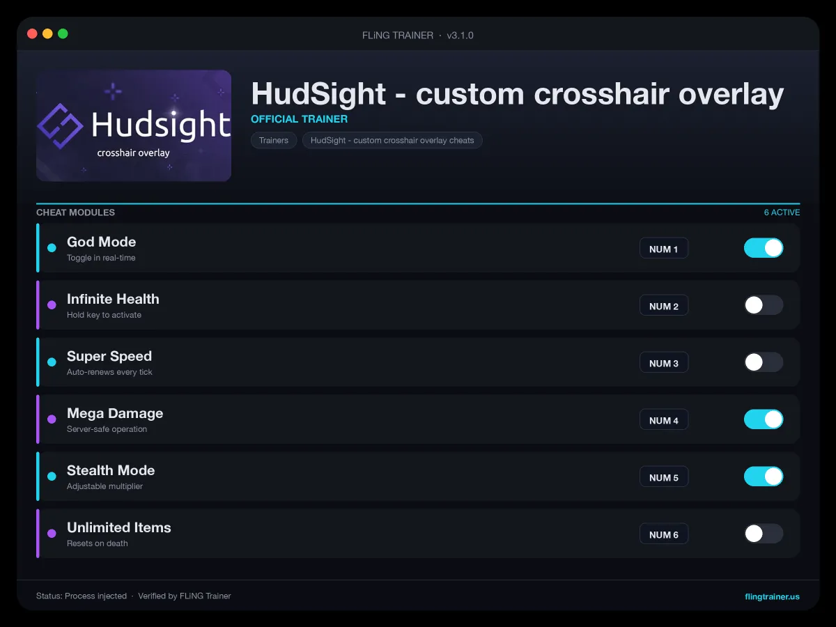HudSight - custom crosshair overlay Trainer interface