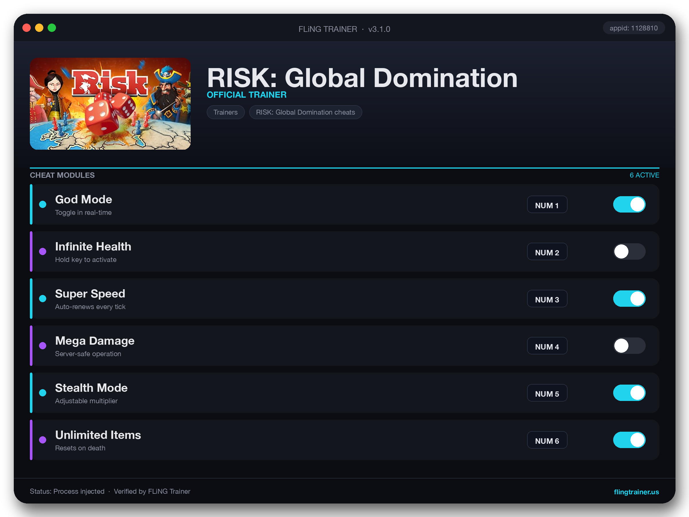 RISK: Global Domination Trainer interface