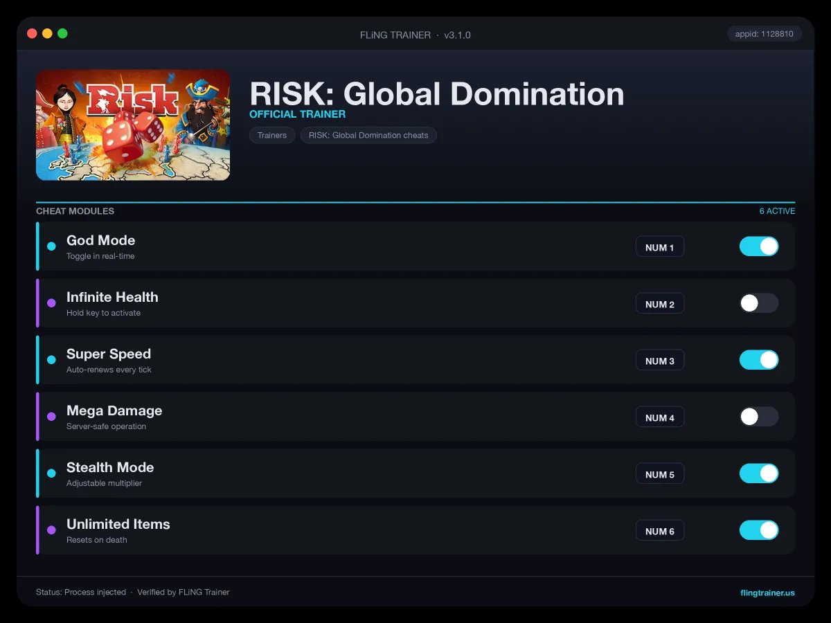 RISK: Global Domination Trainer interface