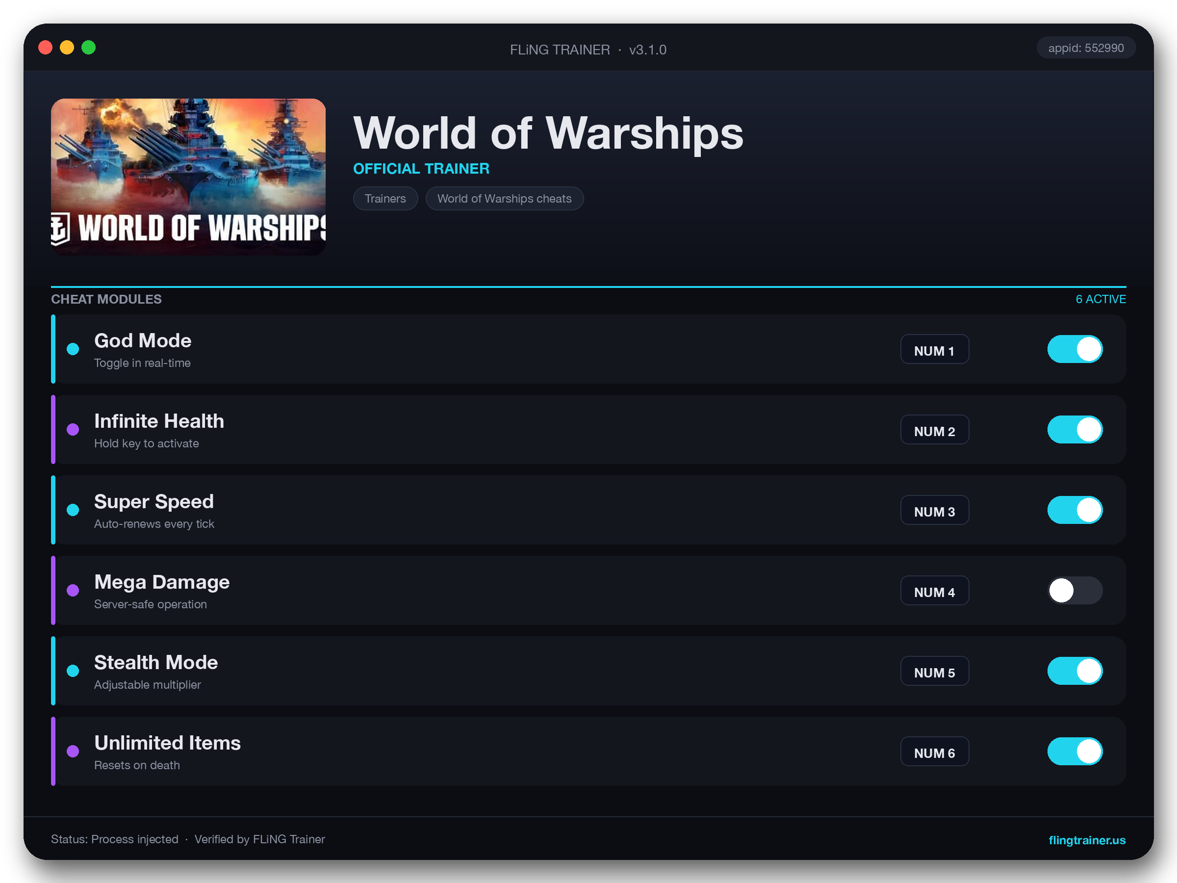 World of Warships Trainer interface