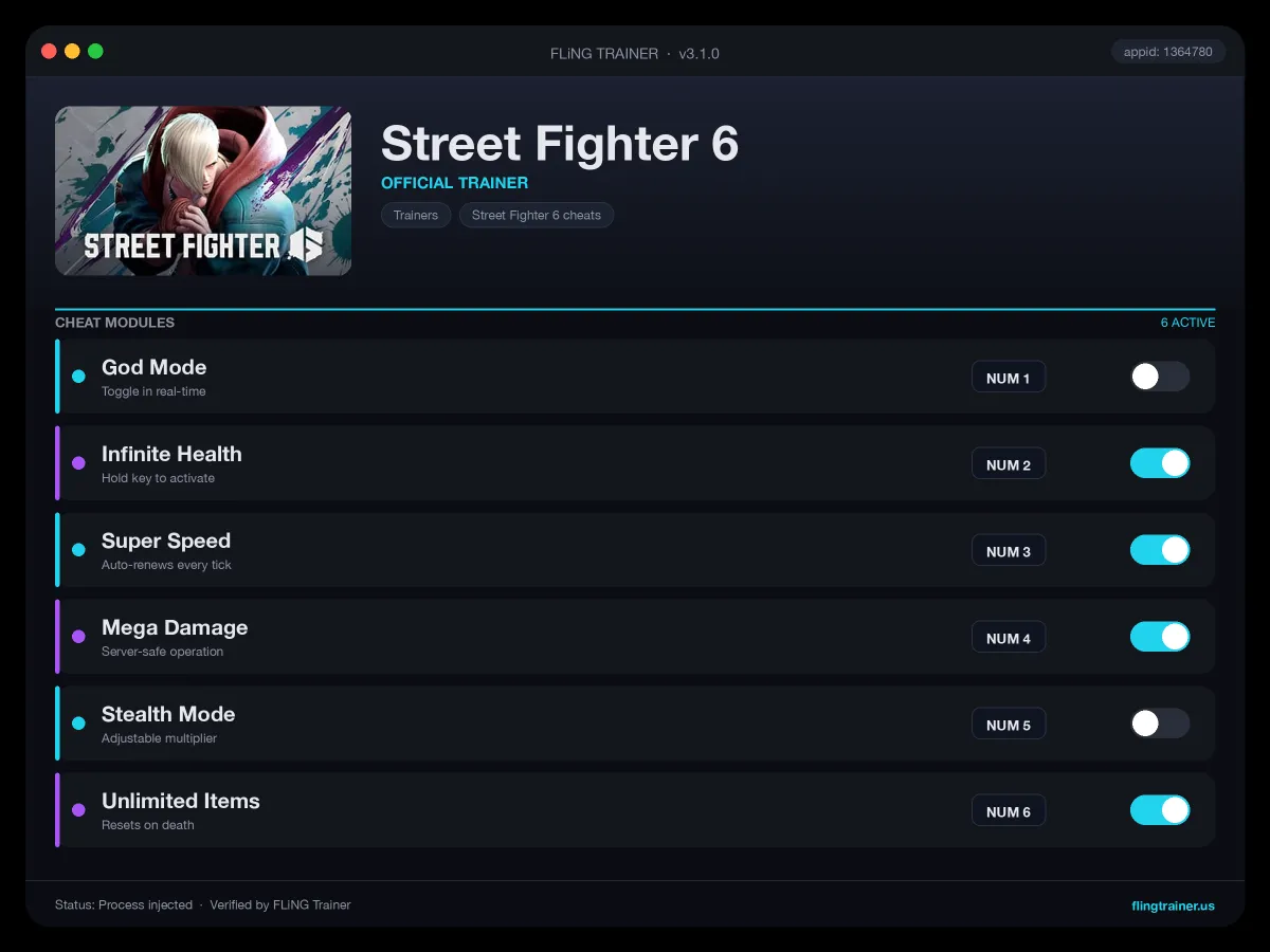 Street Fighter 6 Trainer interface