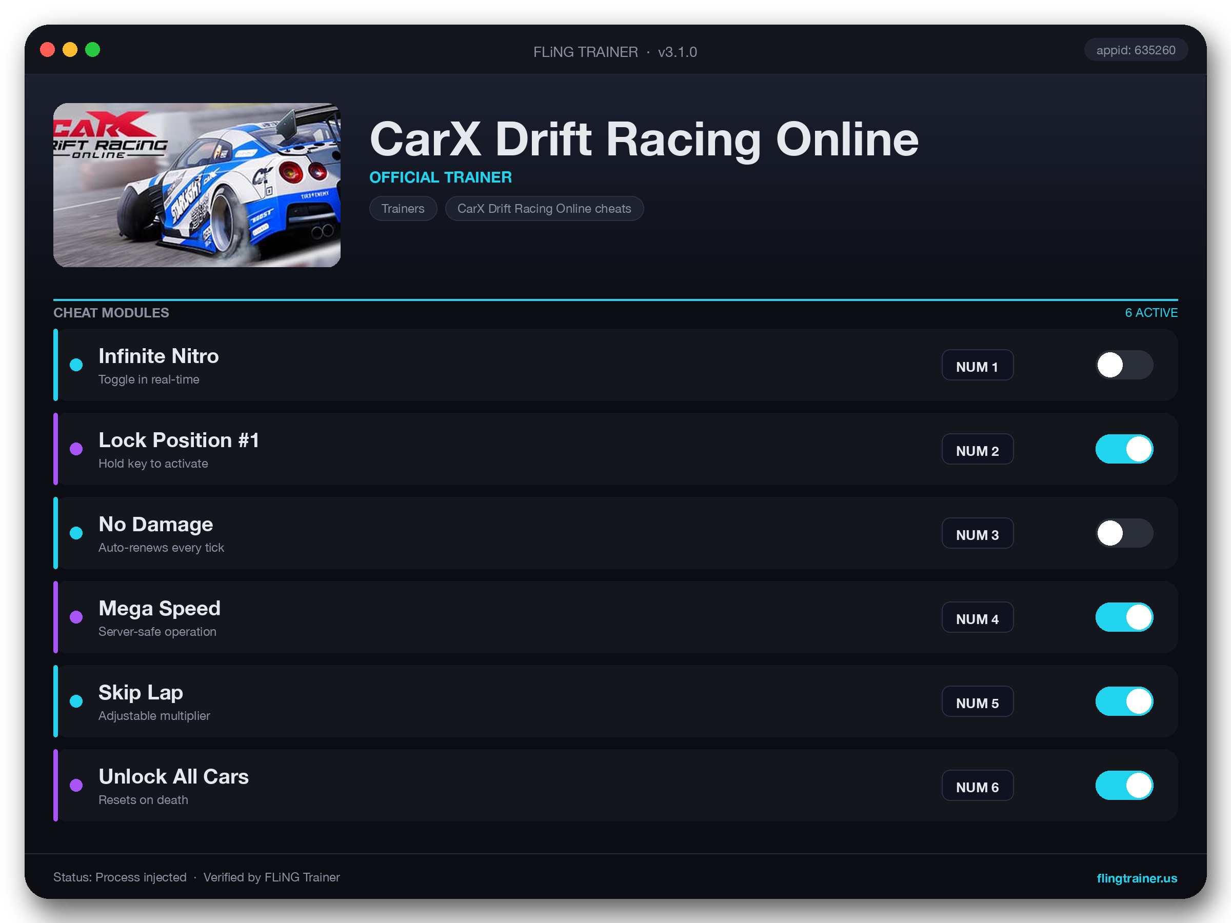 CarX Drift Racing Online Trainer interface