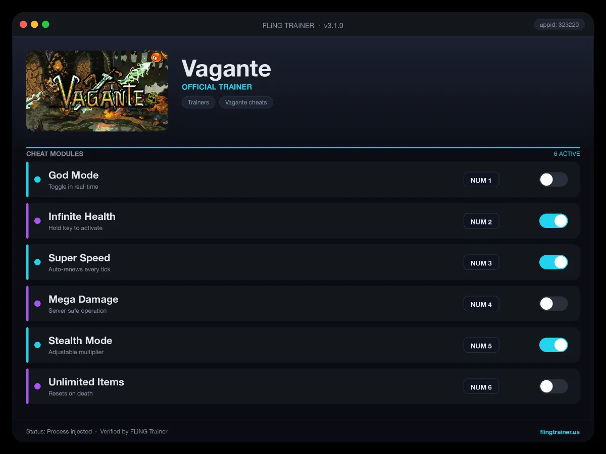 Vagante Trainer interface