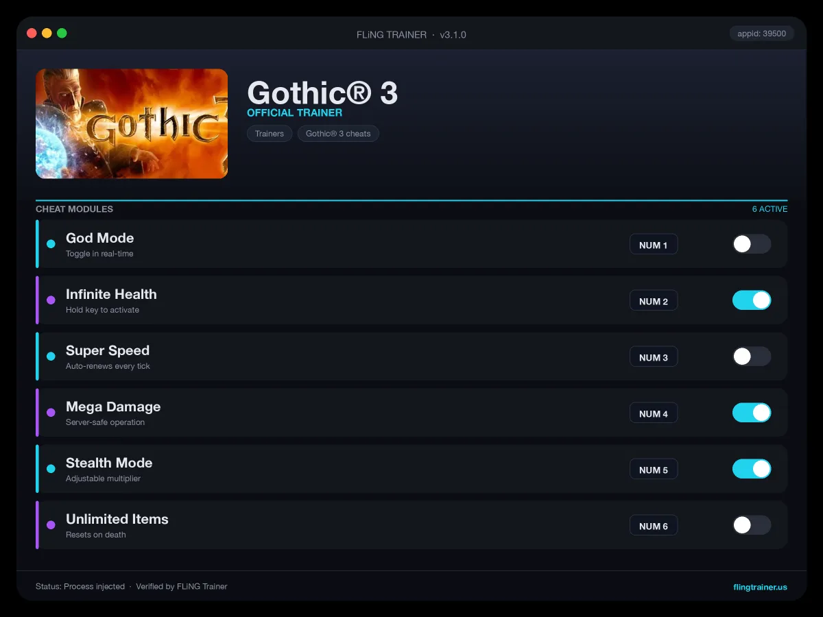 Gothic® 3 Trainer interface