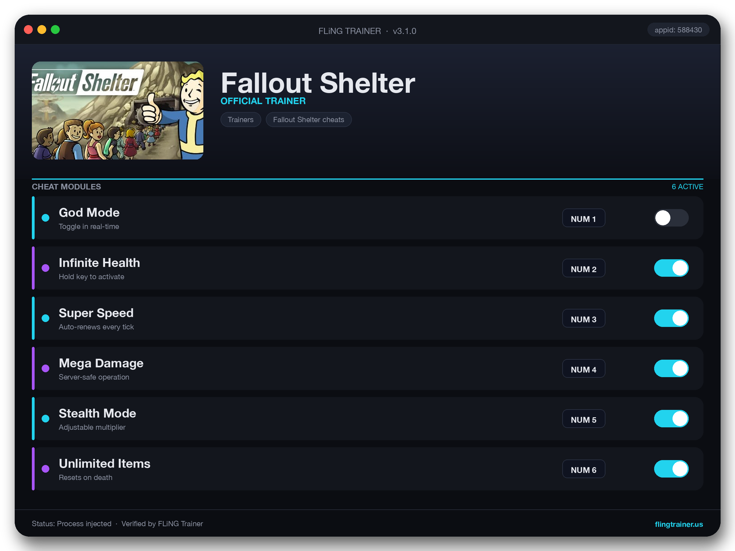 Fallout Shelter Trainer interface