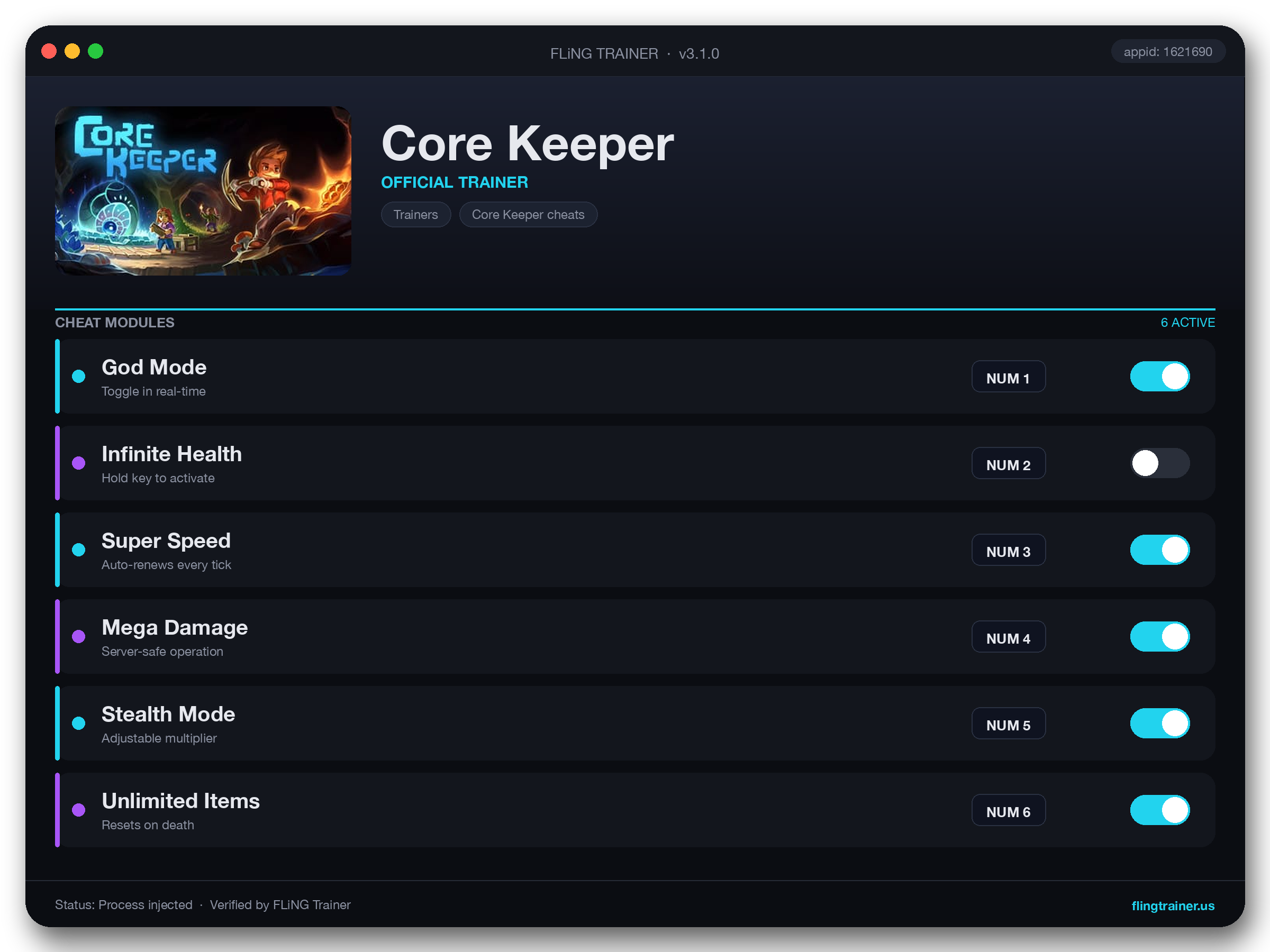 Core Keeper Trainer interface