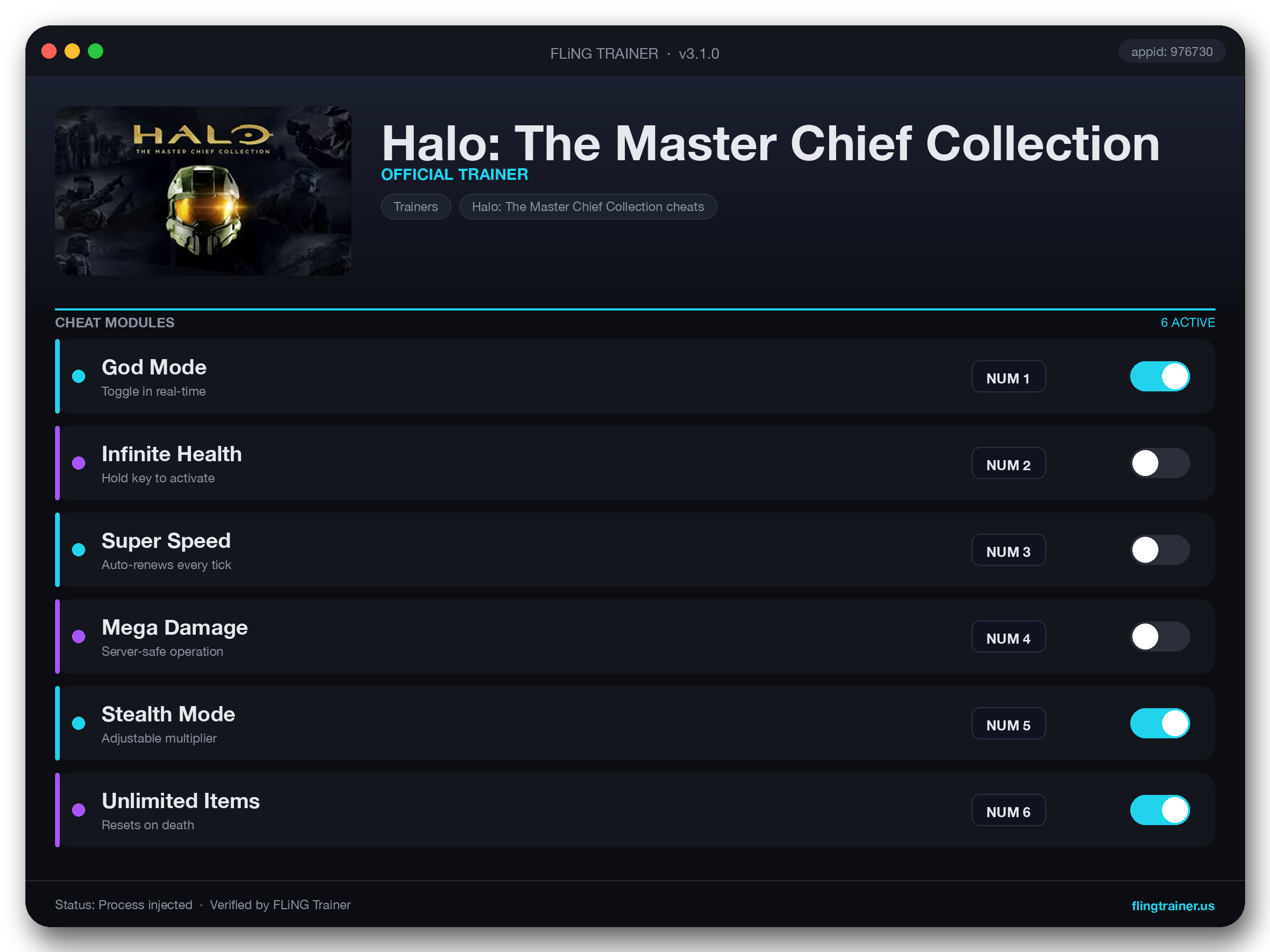 Halo: The Master Chief Collection Trainer interface