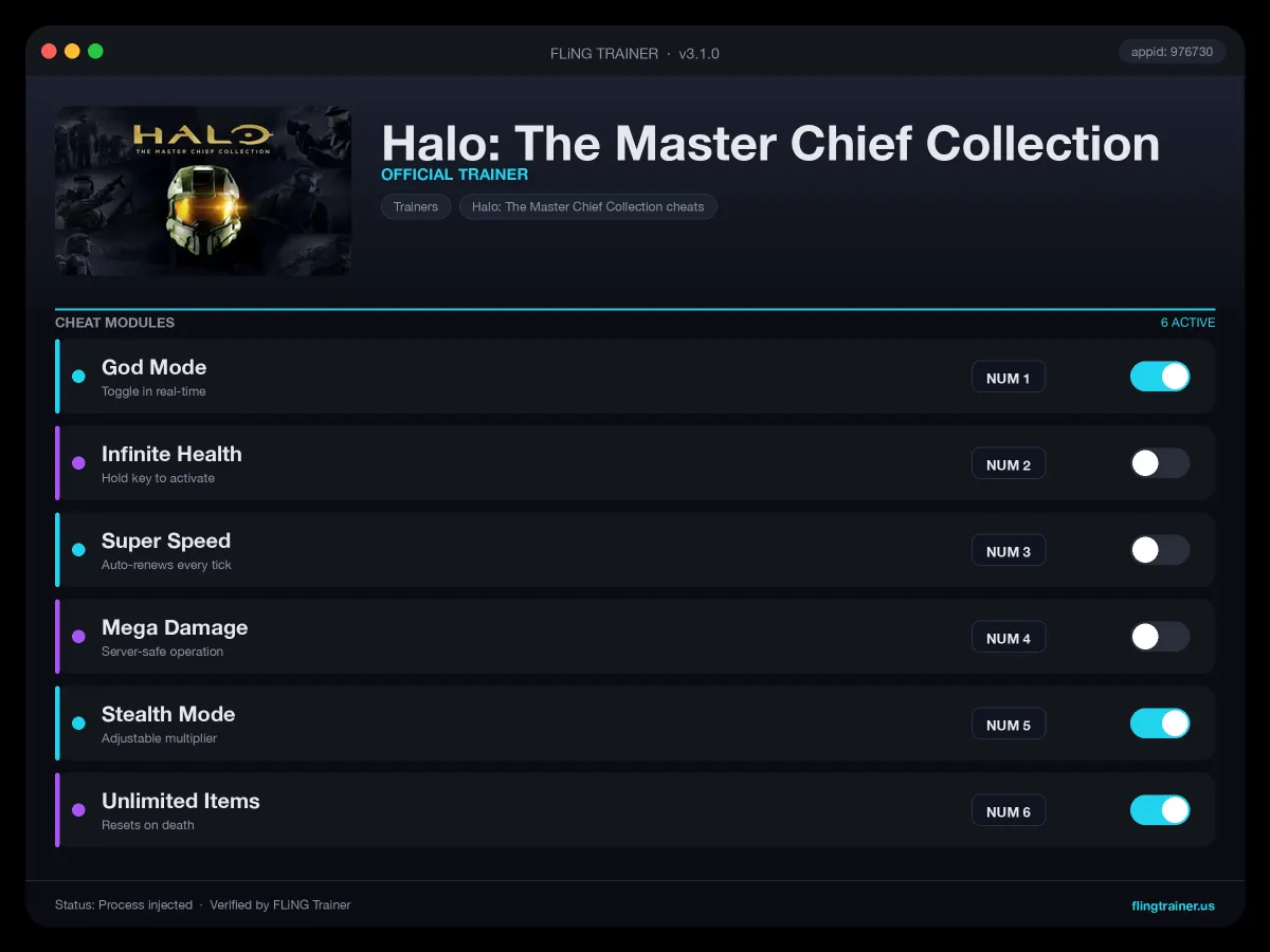 Halo: The Master Chief Collection Trainer interface