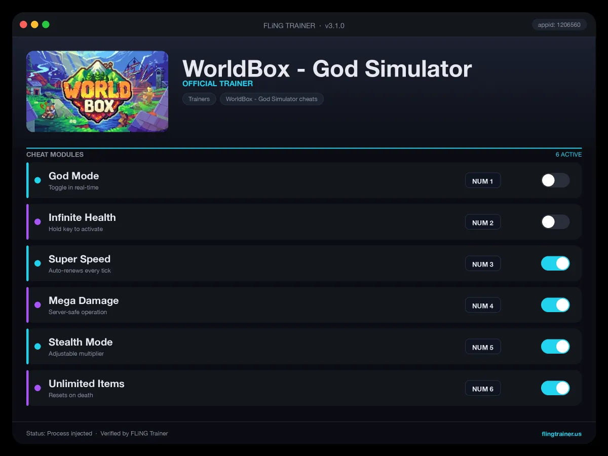 WorldBox - God Simulator Trainer interface