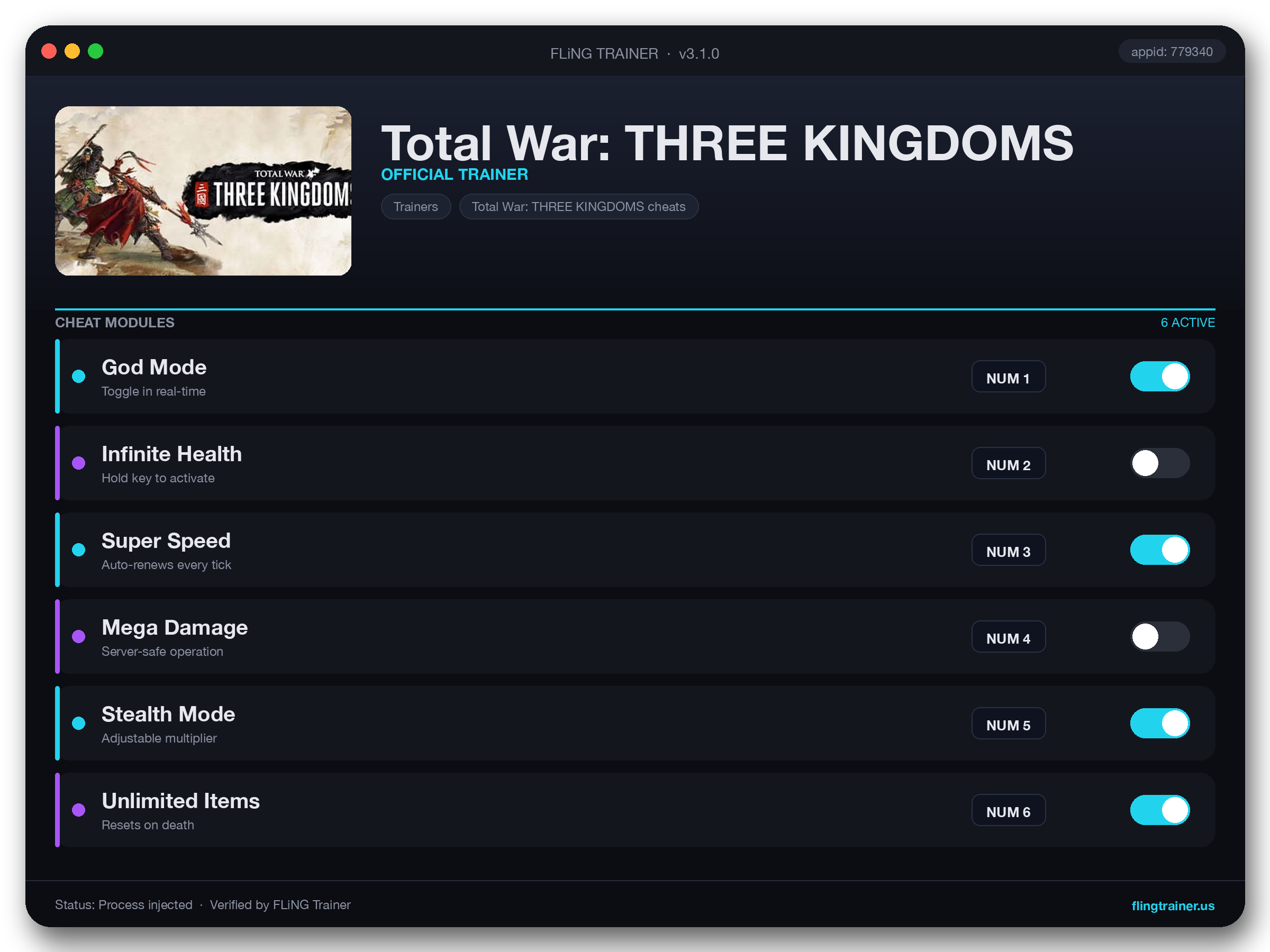 Total War: THREE KINGDOMS Trainer interface