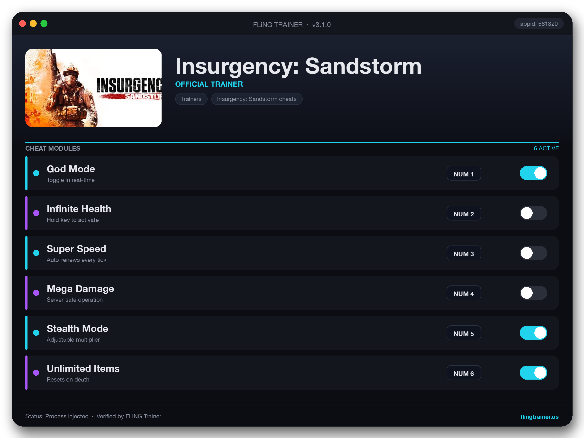 Insurgency: Sandstorm Trainer interface