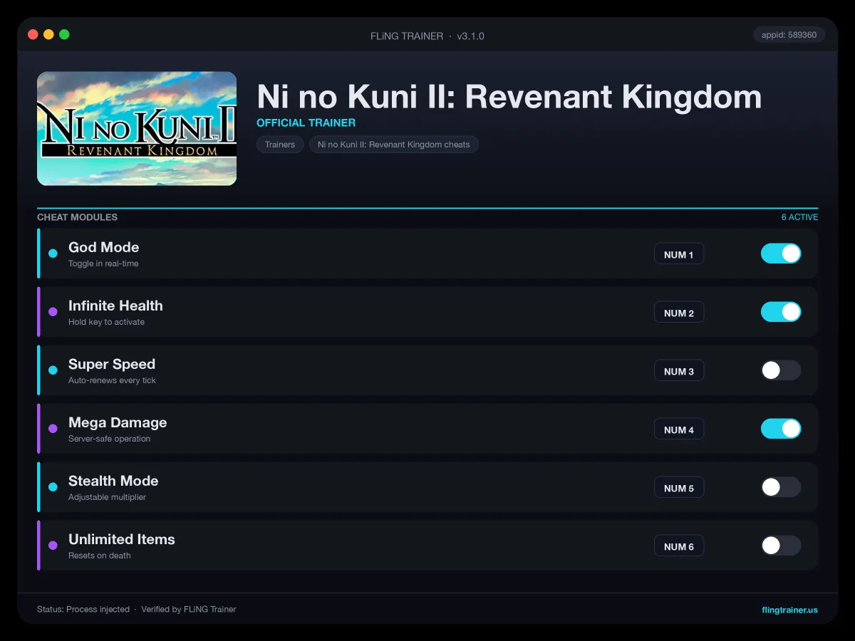 Ni no Kuni II: Revenant Kingdom Trainer interface
