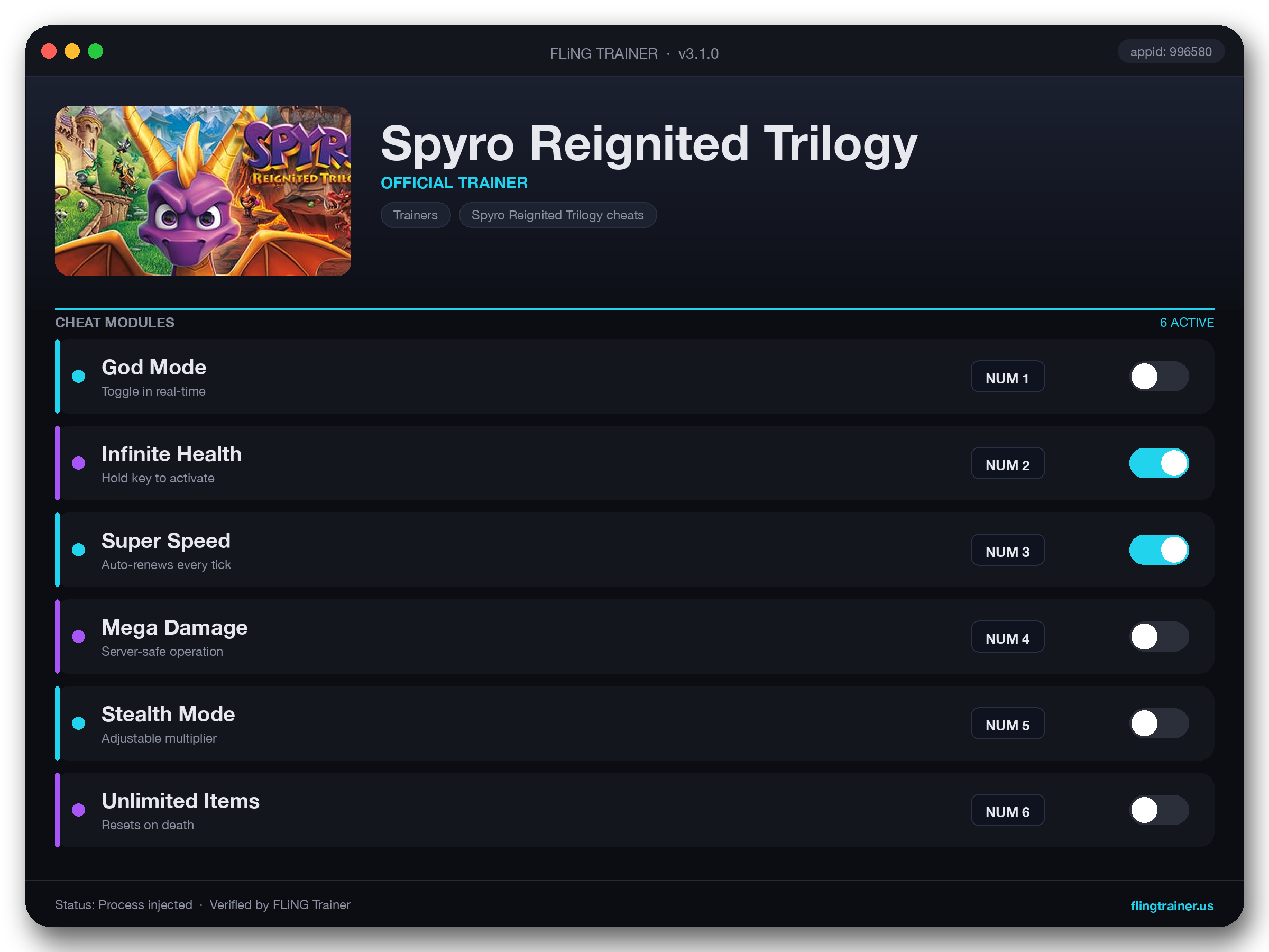 Spyro Reignited Trilogy Trainer interface