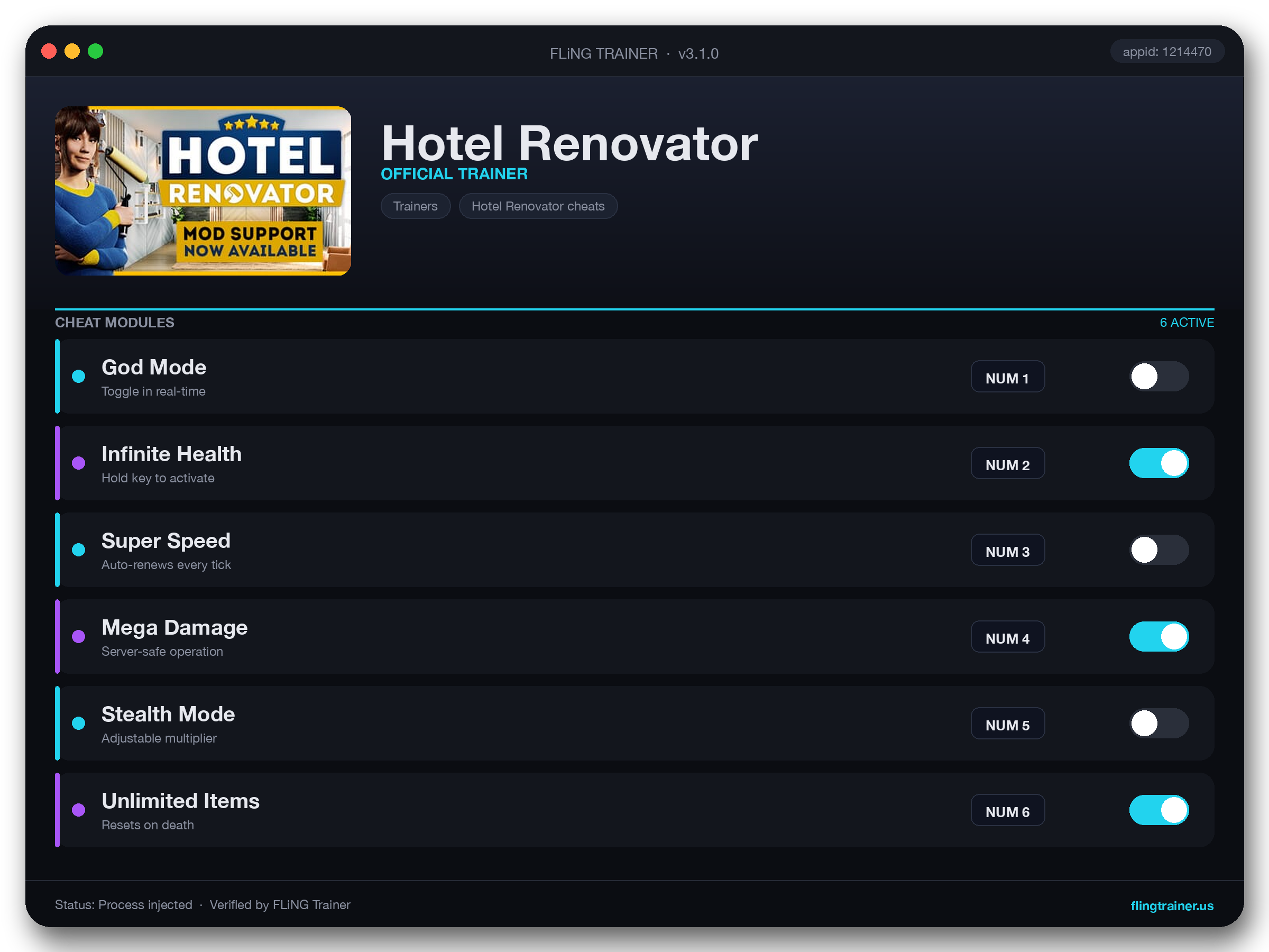 Hotel Renovator Trainer interface